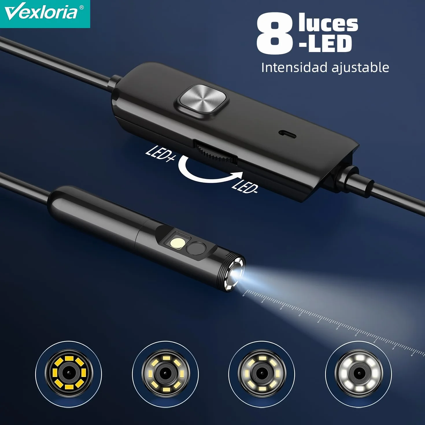Vexloria Endoscopio Cámara de Inspección, 1920P HD Cámara Endoscópica, Endoscopio para Movil con 8 Luces LED Sonda de 7,9 mm, IP68 Impermeable Camara Inspeccion Tuberias para Android, iPhone(5 M)