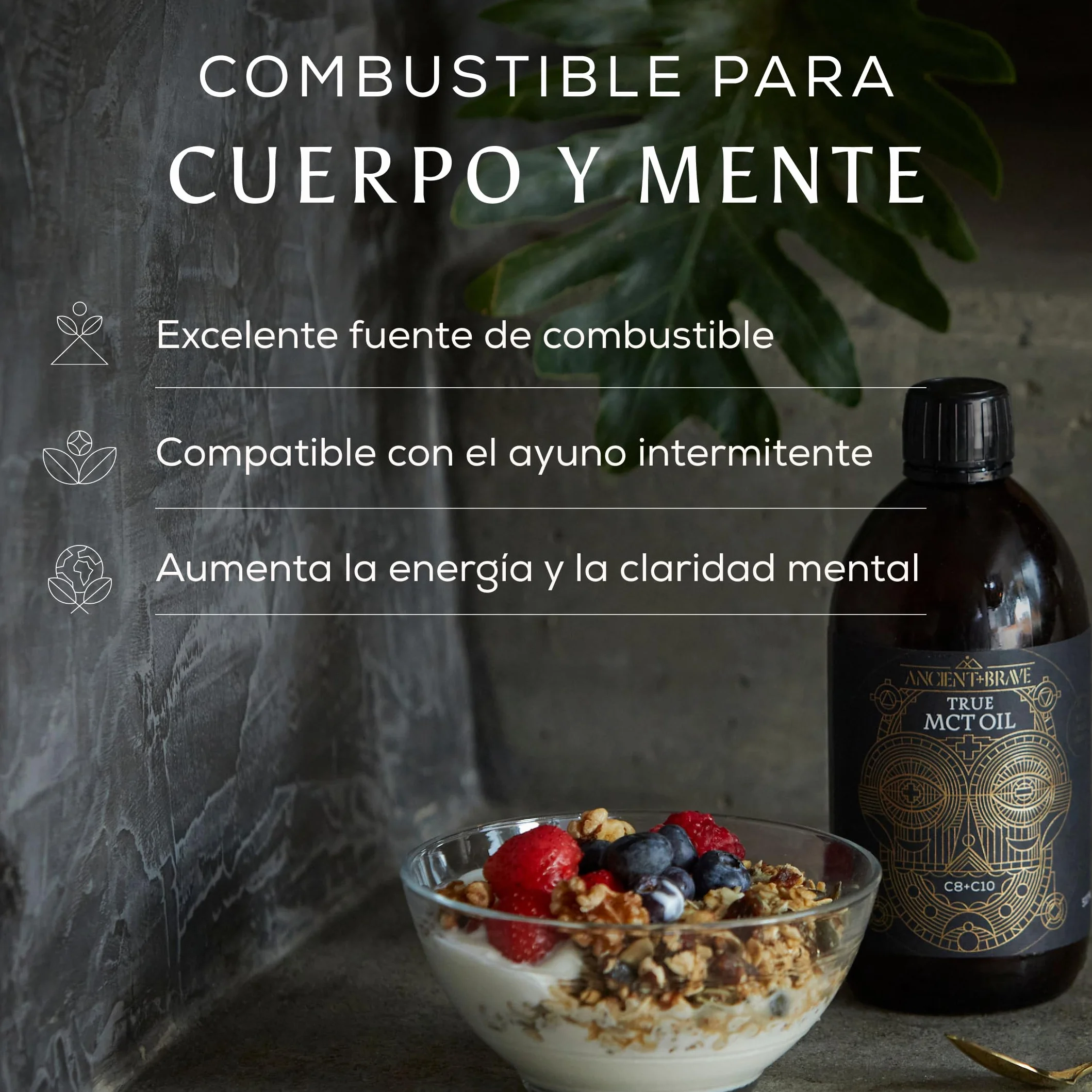 Ancient + Brave True MCT Oil 100% Aceite de Coco MCT Puro 500ml Orgánico C8 C10 Ayuno Keto Paleo Vegano
