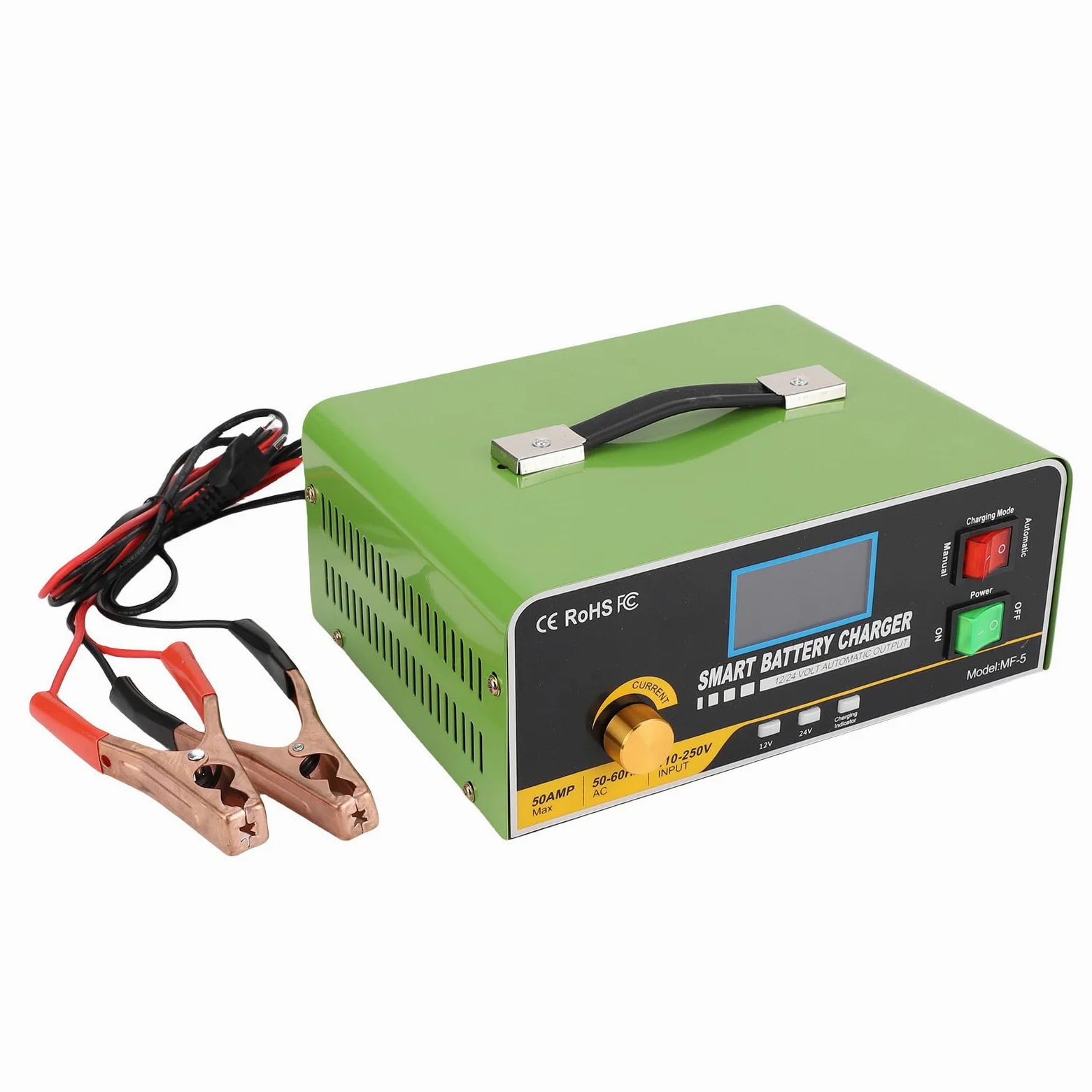 Cargador de Batería Inteligente 12V 50A 24V 30A Mantenedor y Desulfatador Completamente Automático para Baterías Marinas de Automóviles, Barcos, Vehículos Recreativos con Pantalla (Enchufe