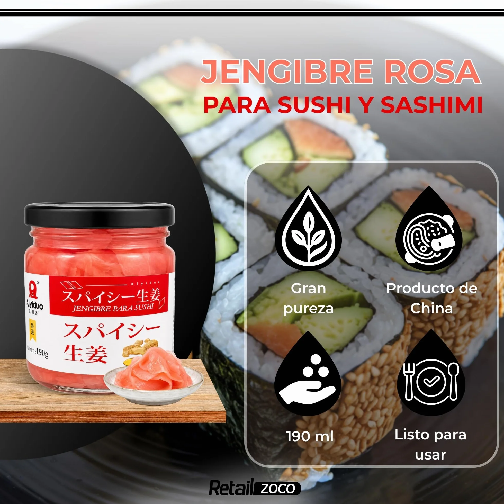 Jengibre rosa encurtido beni shoga para sushi okonomiyaki yakisoba sashimi 190g