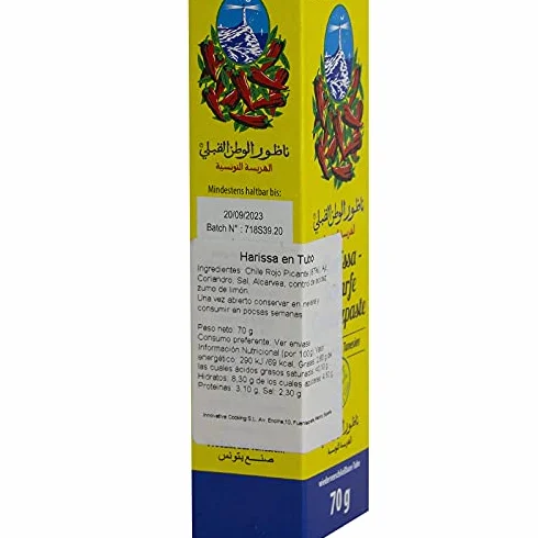 Harissa tunecina original en tubo 70 g pasta picante de chiles rojos y especias para cocinar