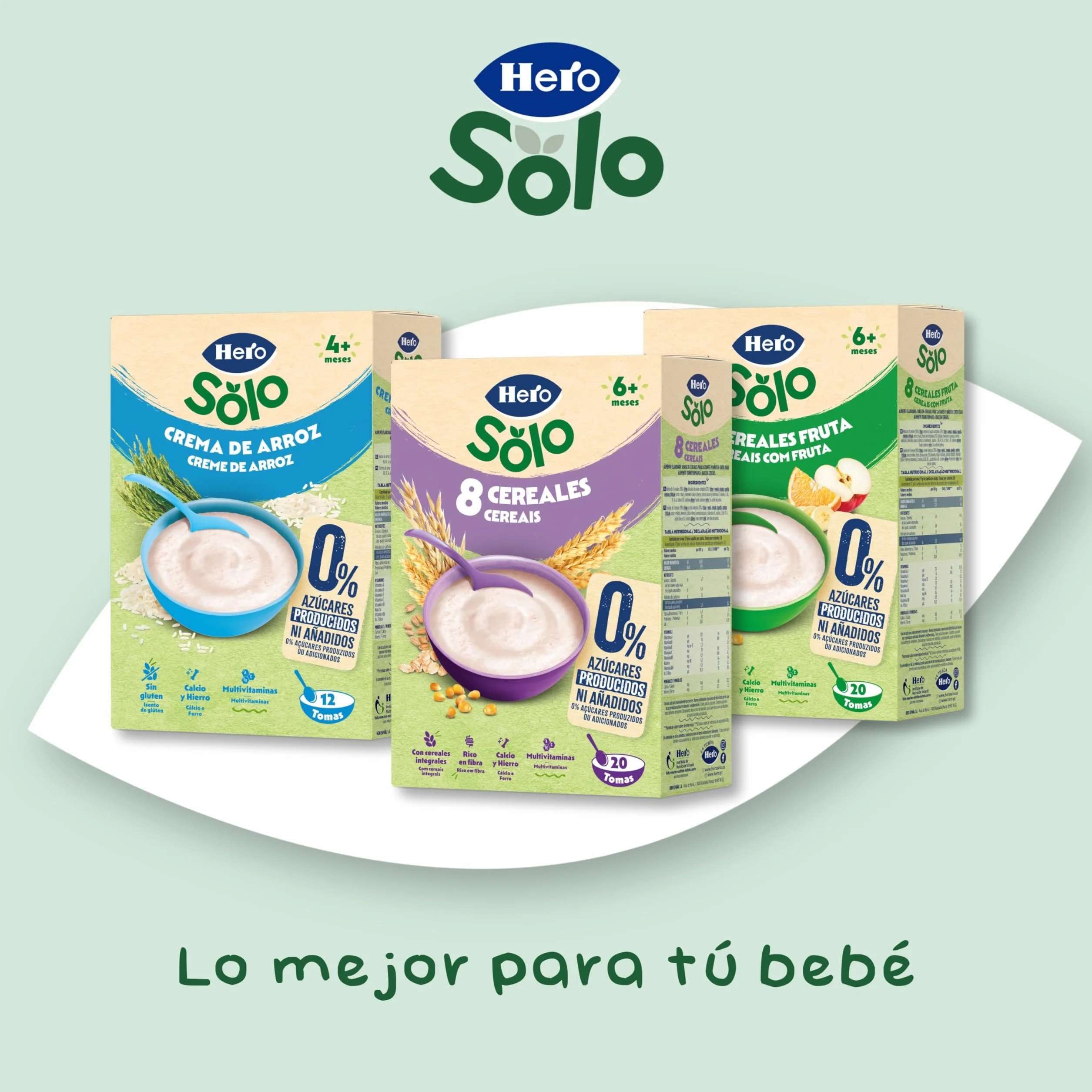 Hero Solo Papilla 8 Cereales Sin Azúcares Añadidos para Bebés a partir de 6 meses