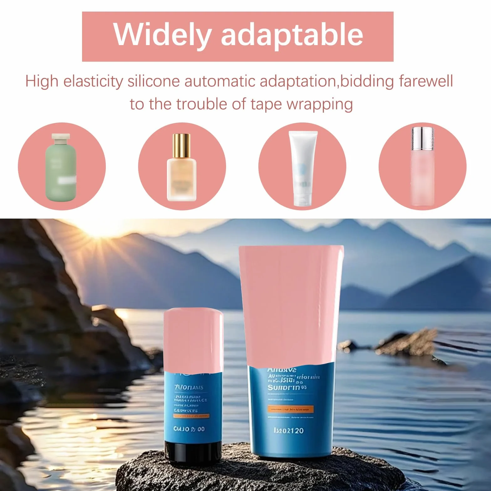 Fundas Elásticas de Silicona para Botellas de Viaje, Accesorios a Prueba de Fugas, Reutilizables (Rosa)