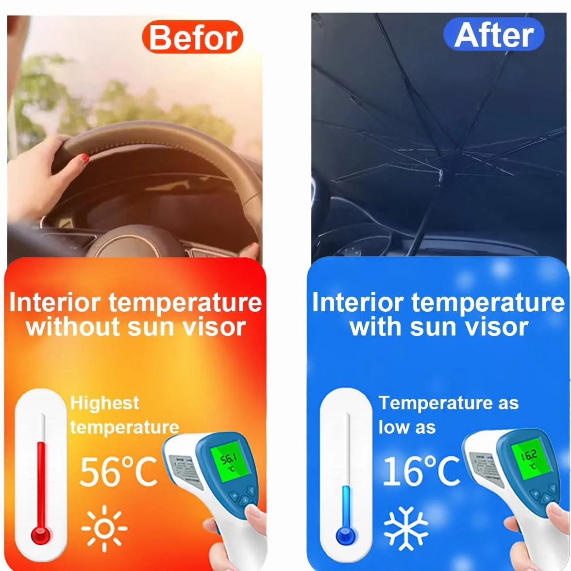 LELYFIT Parasol Parabrisas Delantero Coche Plegable Barra Ajustable Protección UV Solar 140 x 80 cm
