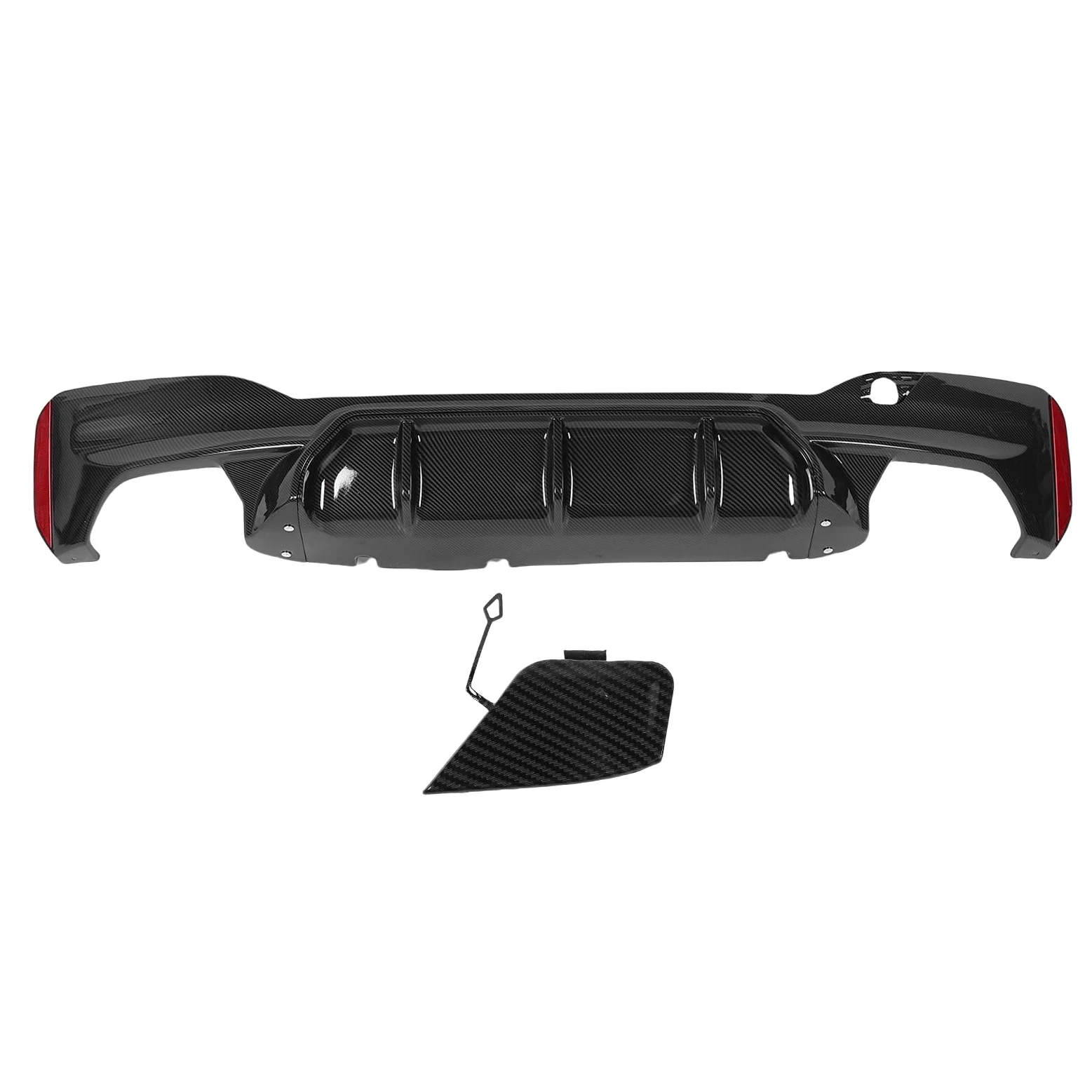 Generic Separador de Labio de Parachoques Trasero para M Competition, Difusor de Parachoques Trasero, Potente Protección Fuerte con Tapa de Gancho de Remolque para Coches (patrón de fibra de carbono)