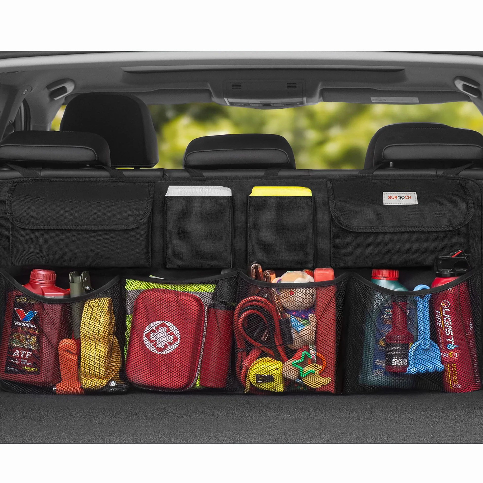 SURDOCA Organizador Coche, 4 Gen 110 * 48 cm Capacidad Extra Grande - XL, Organizador para Colgar en el Asiento Trasero del Coche, Experto en Ahorro de Espacio, Negro
