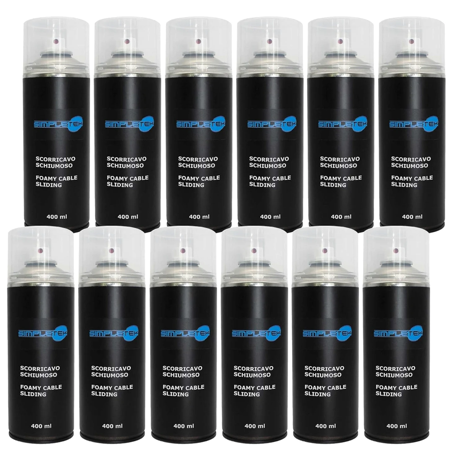 SIMPLETEK - 12 botes de spray deslizantes espumosos de 400 ml, lubricante ideal para cables perforados, protección contra el desgaste profesional técnico (12 unidades)