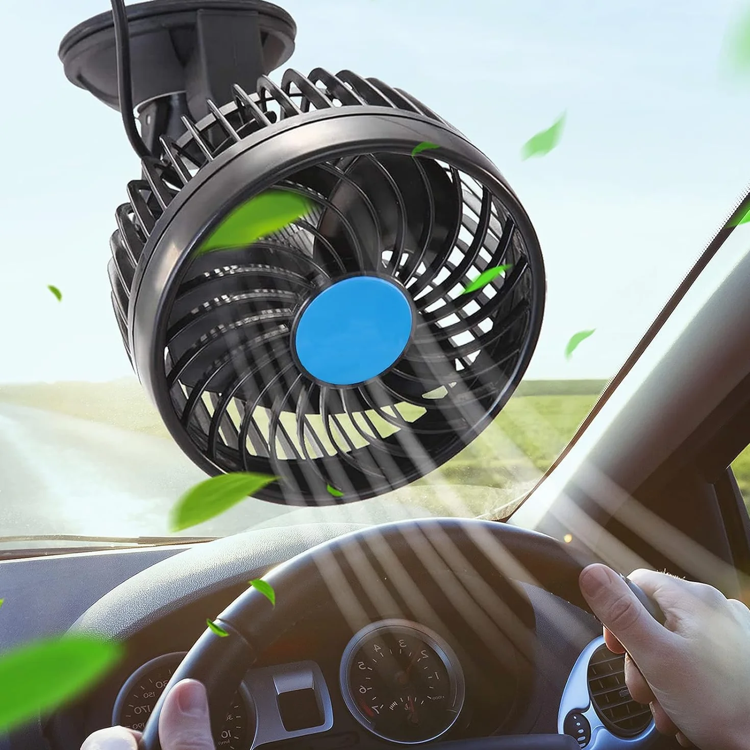 Ventilador Coche 12V 4.5" Enfriamiento 360° Ajustable Silencioso para Camiones Furgonetas SUV Autocaravanas