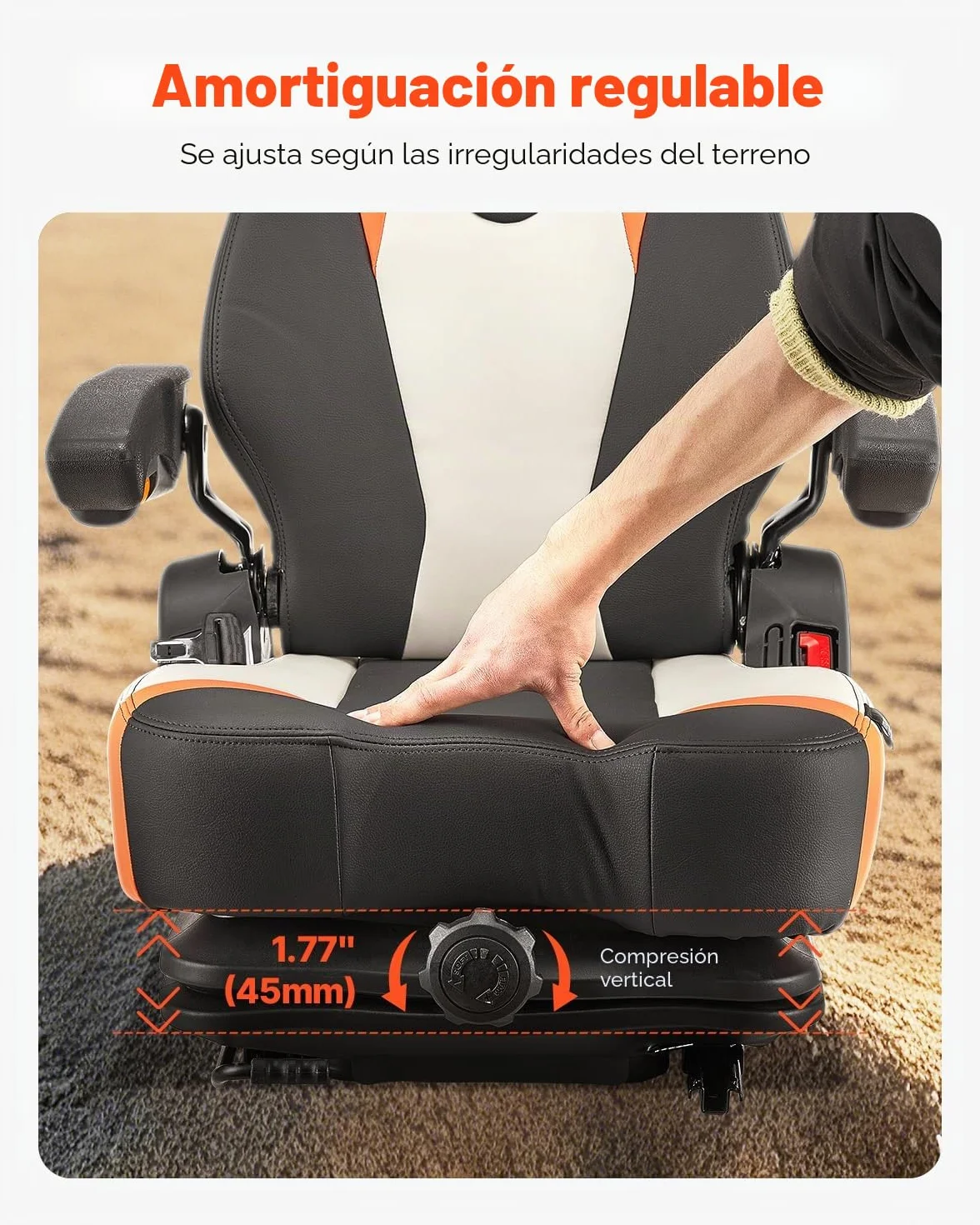 VEVOR Asiento Universal para Carretilla Elevadora 60 x 51 x 64cm, Asiento con Suspensión, Respaldo Ajustable, Reposabrazos y Cinturón de Seguridad, Microinterruptor, para Cortadora de Césped, Tractor