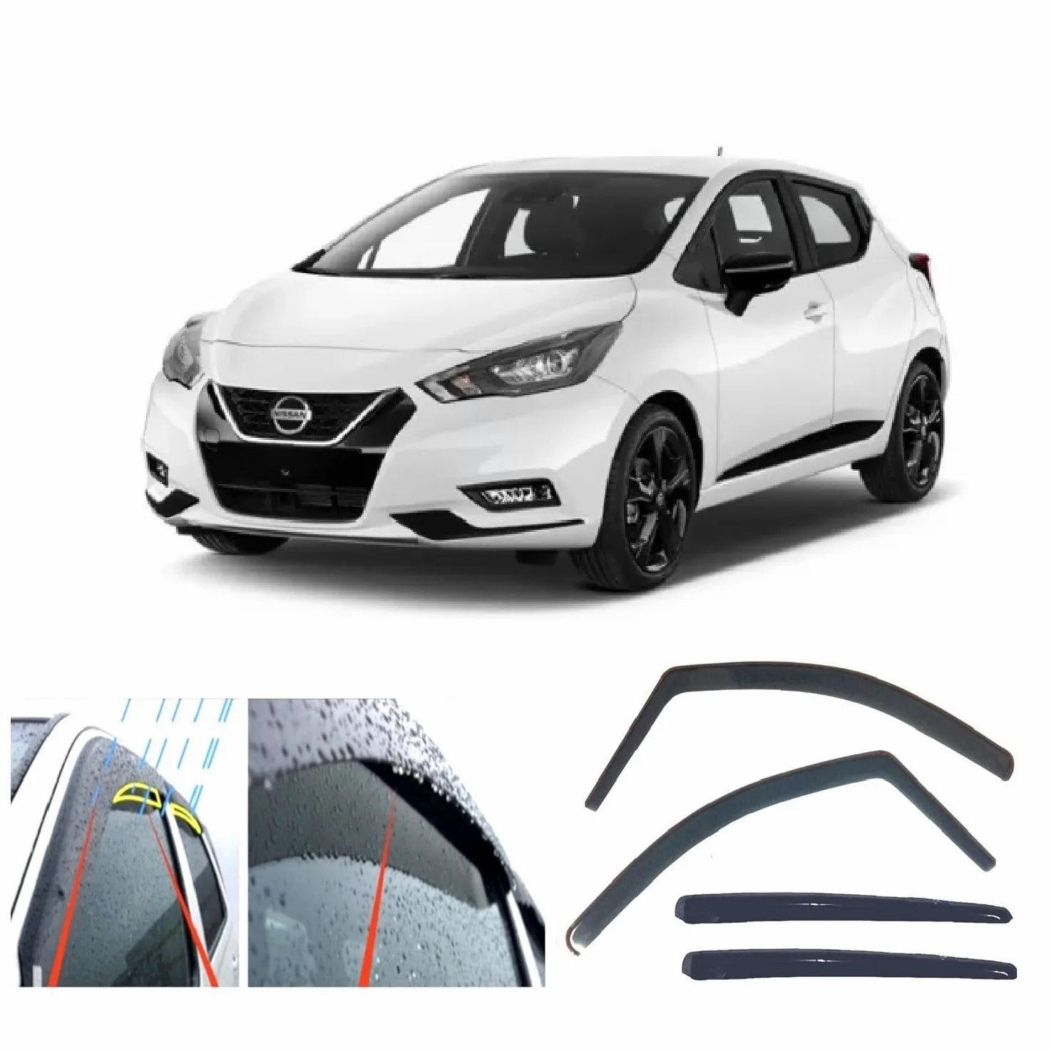 4 deflectores de viento de lluvia para Nissan Micra 2016 2017 2018 2019 2020 2021 2022 2023 2024