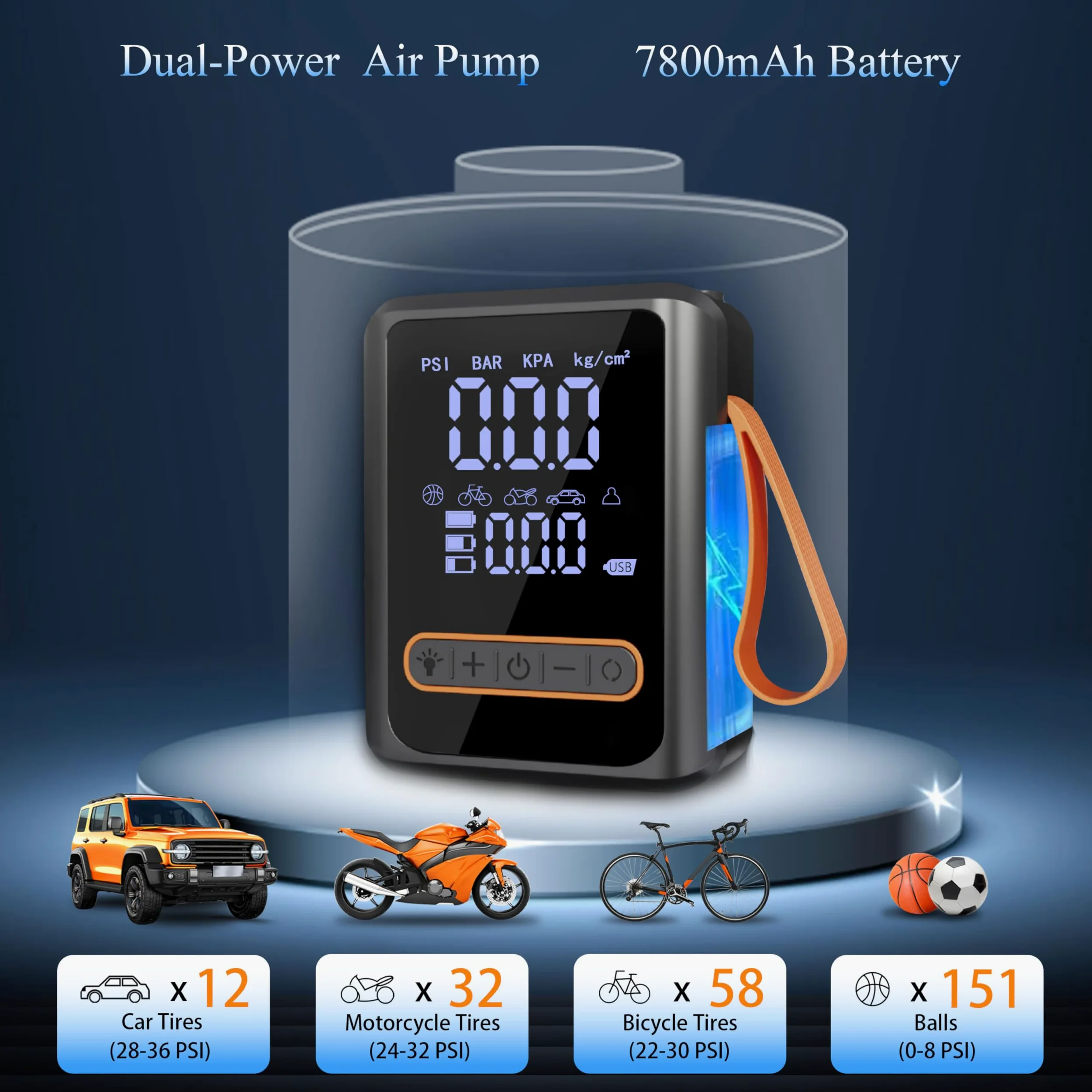 Compresor de aire portátil inflador de neumáticos, bomba de aire digital inalámbrica de 150 PSI con luz LED y medidor de presión para neumáticos de coche, motocicleta, bicicleta