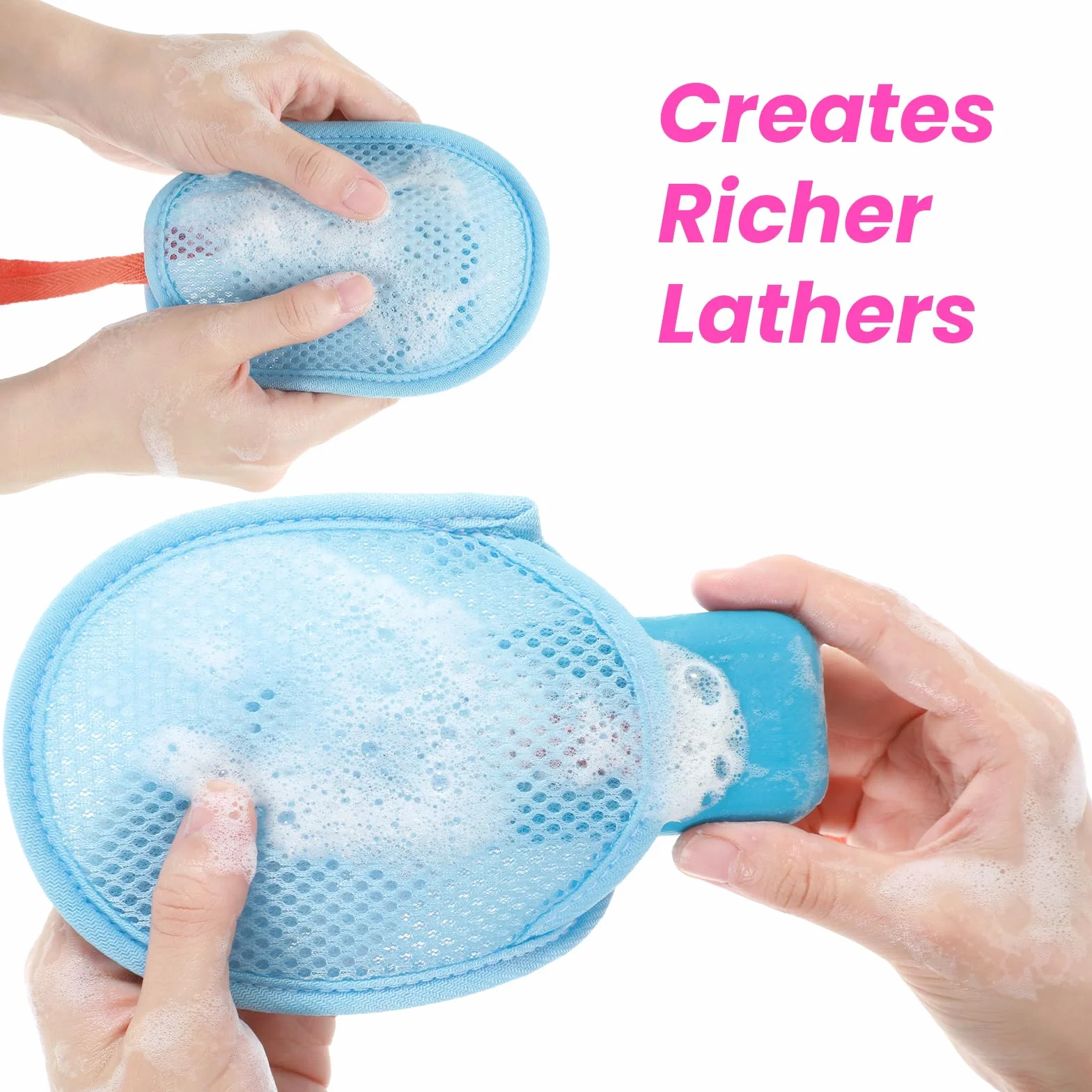 Bolsas de jabón de red para limpieza corporal, exfoliantes suaves, esponjas de baño con asa (azul, rosa, verde, caqui)