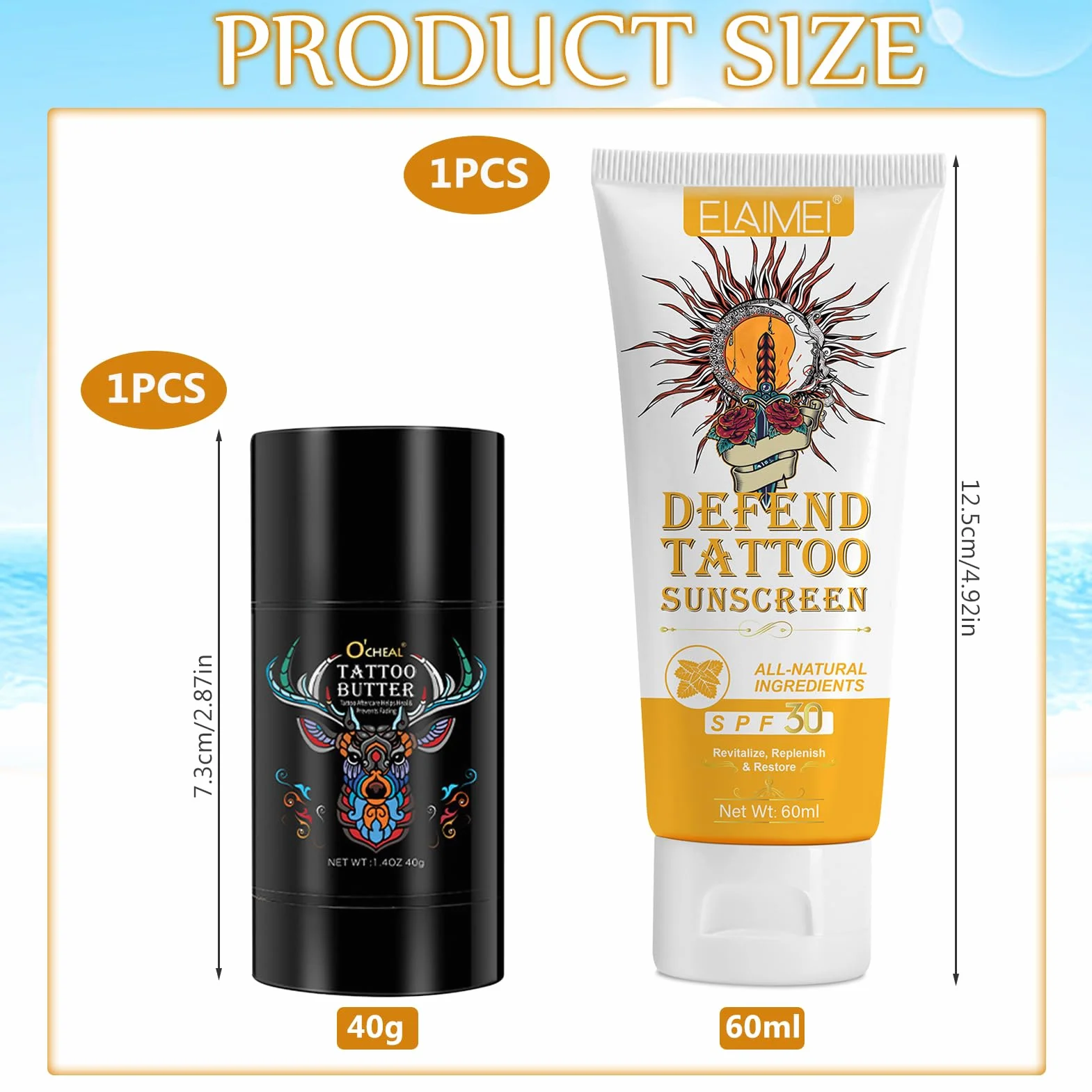 Crema Solar para Tatuajes con Protección UVA/UVB, Mantequilla para Tatuajes