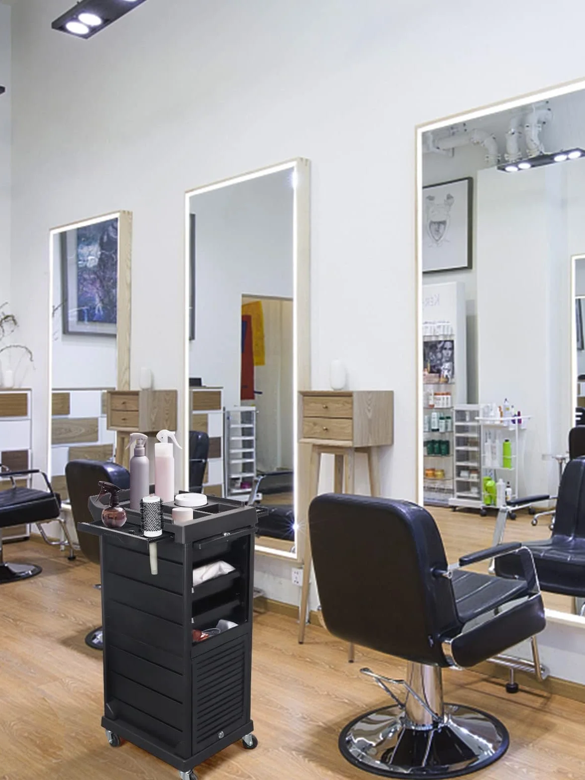KOROKOM Salón de Belleza Carro con ruedas de 6 niveles, almacenamiento de pelo, armario organizador de peluquería