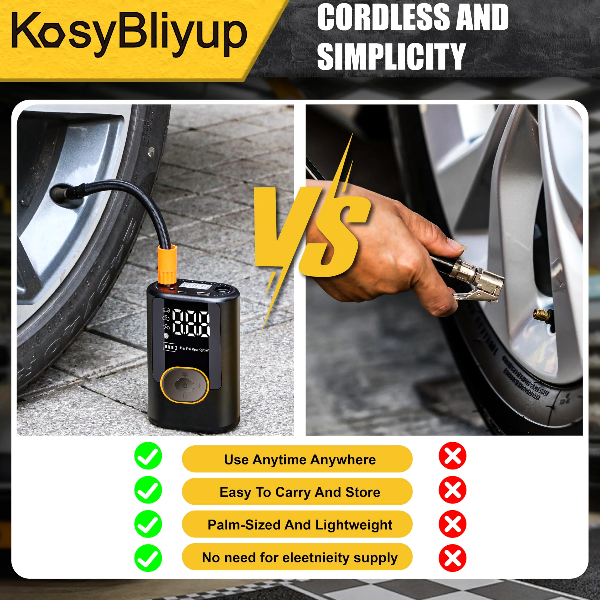 Inflador de neumáticos portátil compresor de aire 150 PSI, bomba de aire inalámbrica para neumáticos de coche, motocicleta, bicicleta, bolas con manómetro, luz LED, apagado automático