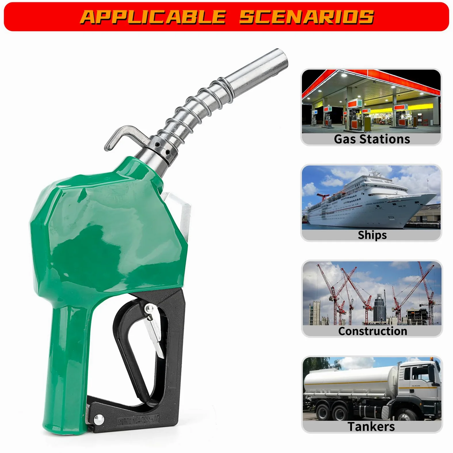 Boquilla de combustible automática NPT de 3/4, boquilla de combustible de apagado automático, boquilla de llenado de combustible de coche de alto flujo, protector de mano verde BP y colgante