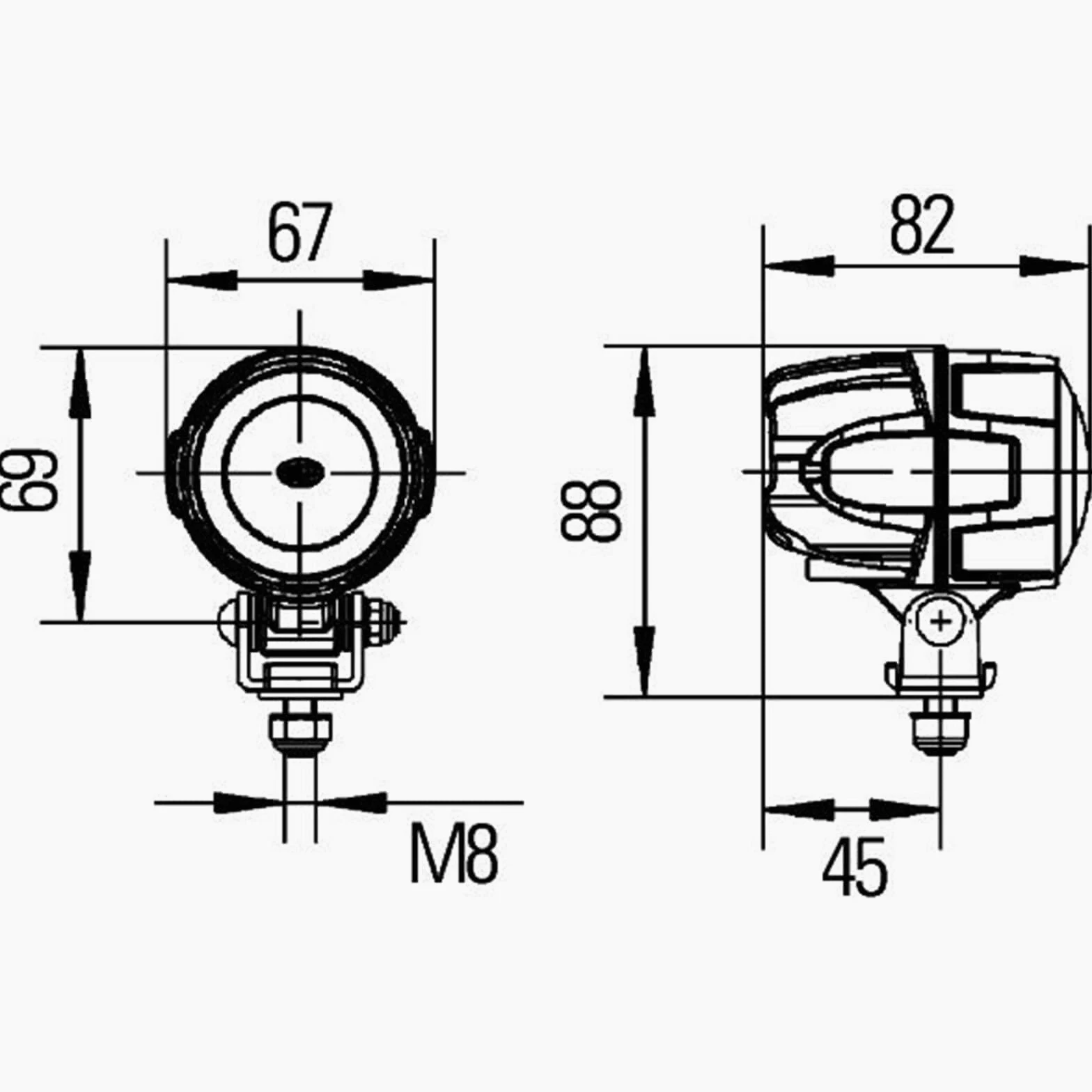 HELLA 1G0 995 050-021 LED-Faro de trabajo - Modul 50 - 24/12/36/48V - 800lm - atornillado/montaje exterior - de pie - Iluminación largo alcance - Conector: Conector DEUTSCH