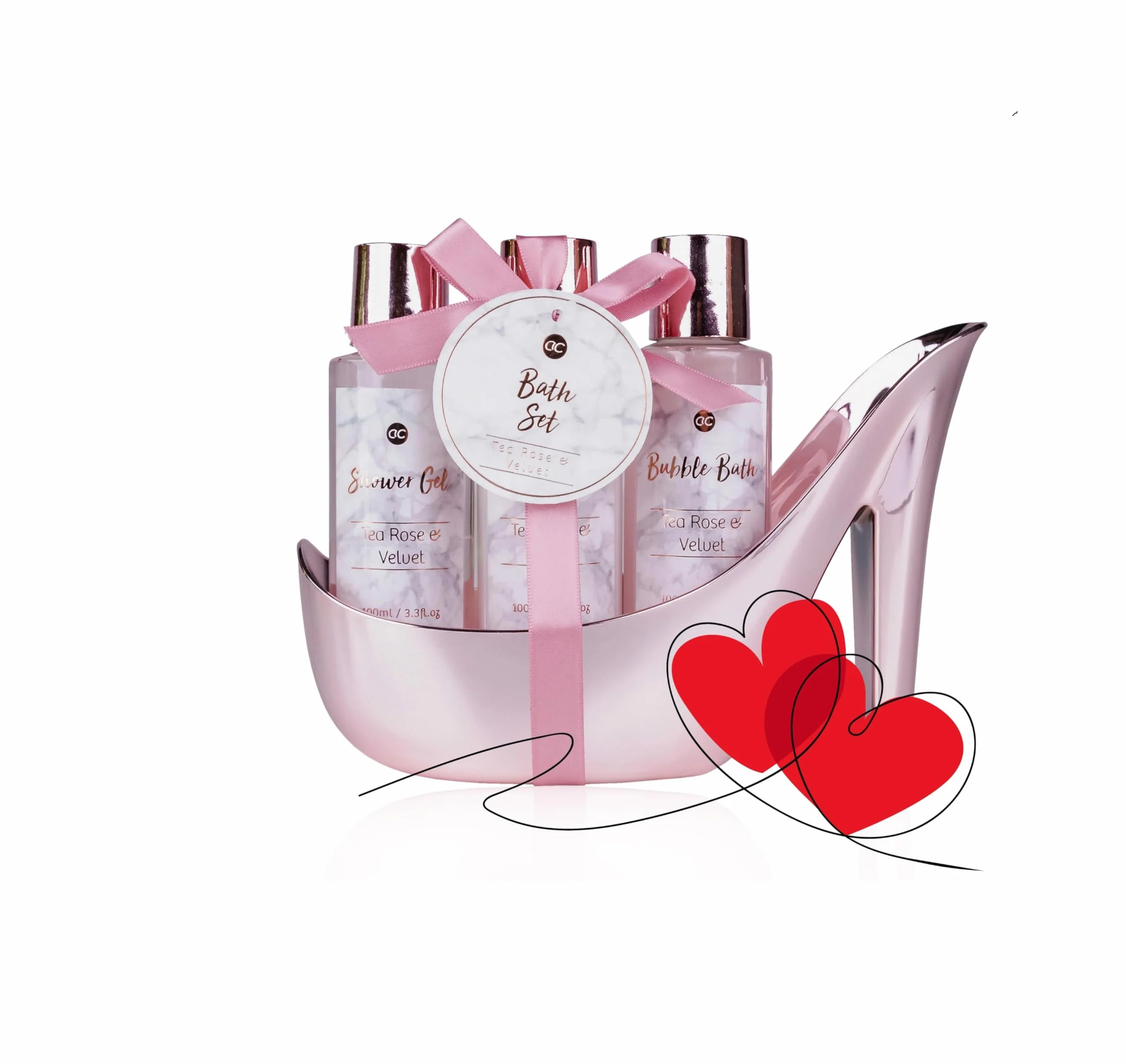 Accentra Set de baño MÁRMOL 3 piezas Gel de ducha, baño de burbujas, loción corporal rosa