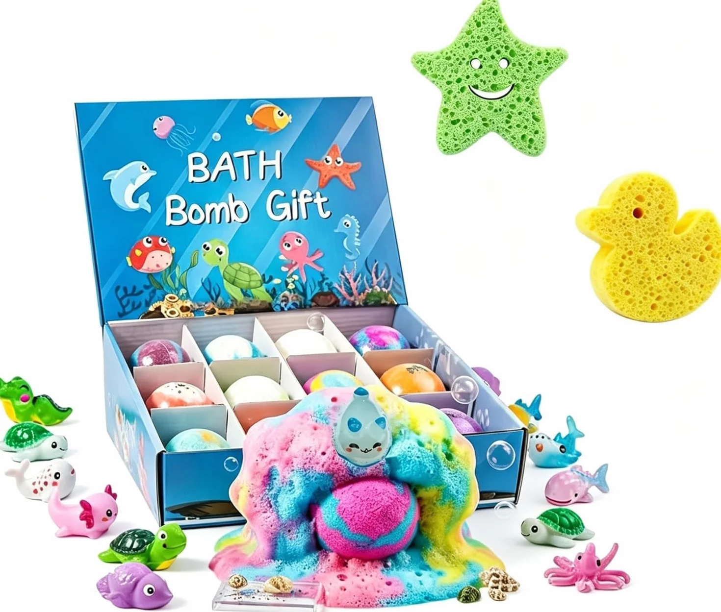 Bombas de baño naturales para niños 12 unidades con juguete sorpresa