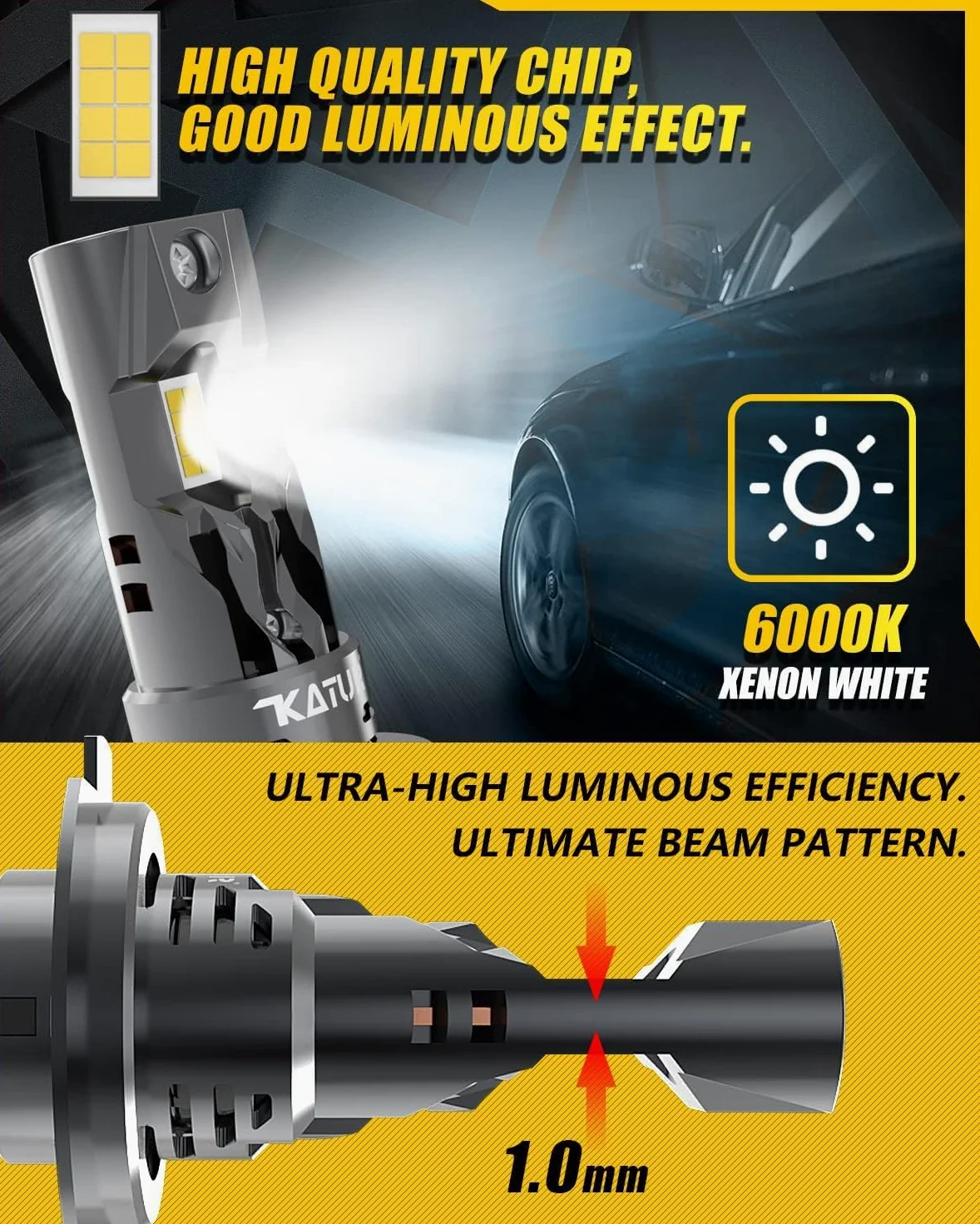 KATUR - Bombilla LED H7 30000LM + 600% luz, 6000 K, color blanco, antierror, extremadamente brillante, 100 W, bombilla H7 LED para coche(paquete de 2)