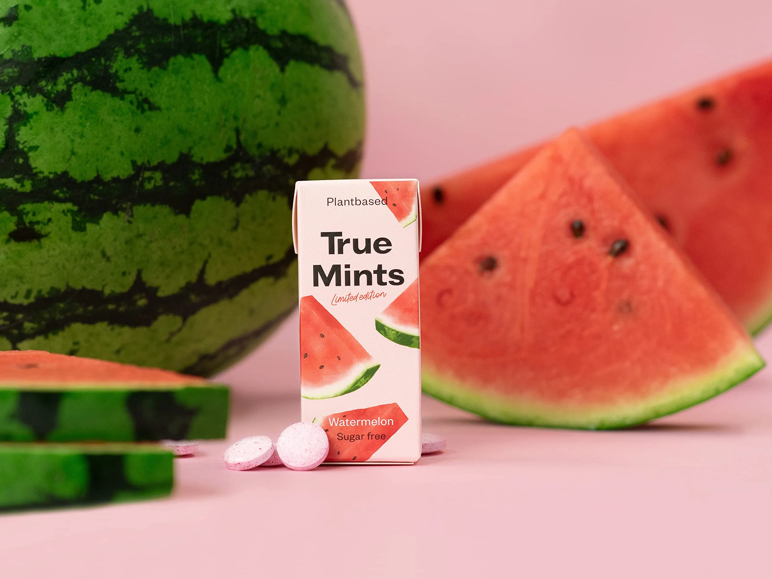 True Mints caramels vegans sabor sandía pack 18 sense plàstics ni sucre aromes naturals