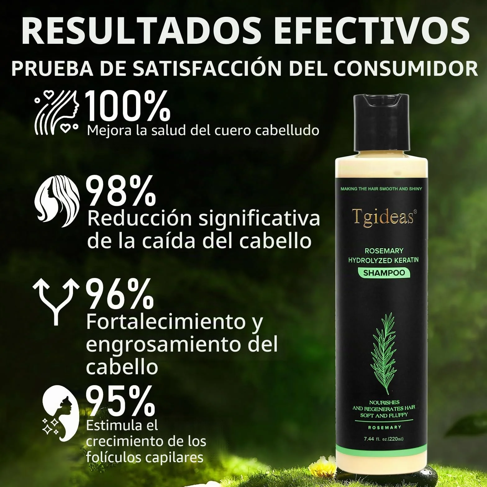 Champú orgánico de romero para crecimiento y fortalecimiento del cabello con queratina hidrolizada 7,4 ml
