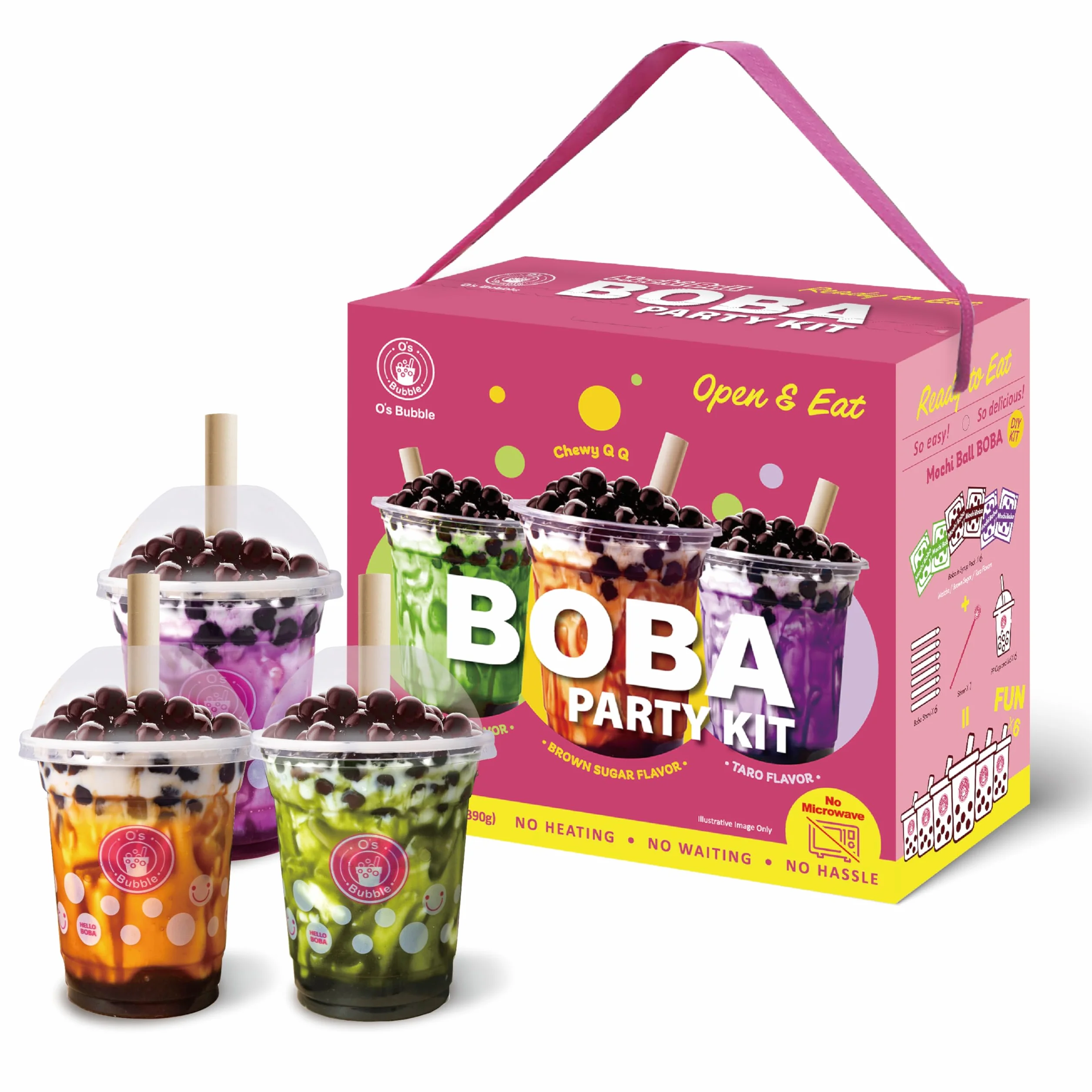 O's Bubble BOBA Party Kit 3.0 - Kit de té Boba todo en uno con Boba masticable - Sabores mixtos - Incluye tazas, popotes, agitador - 6