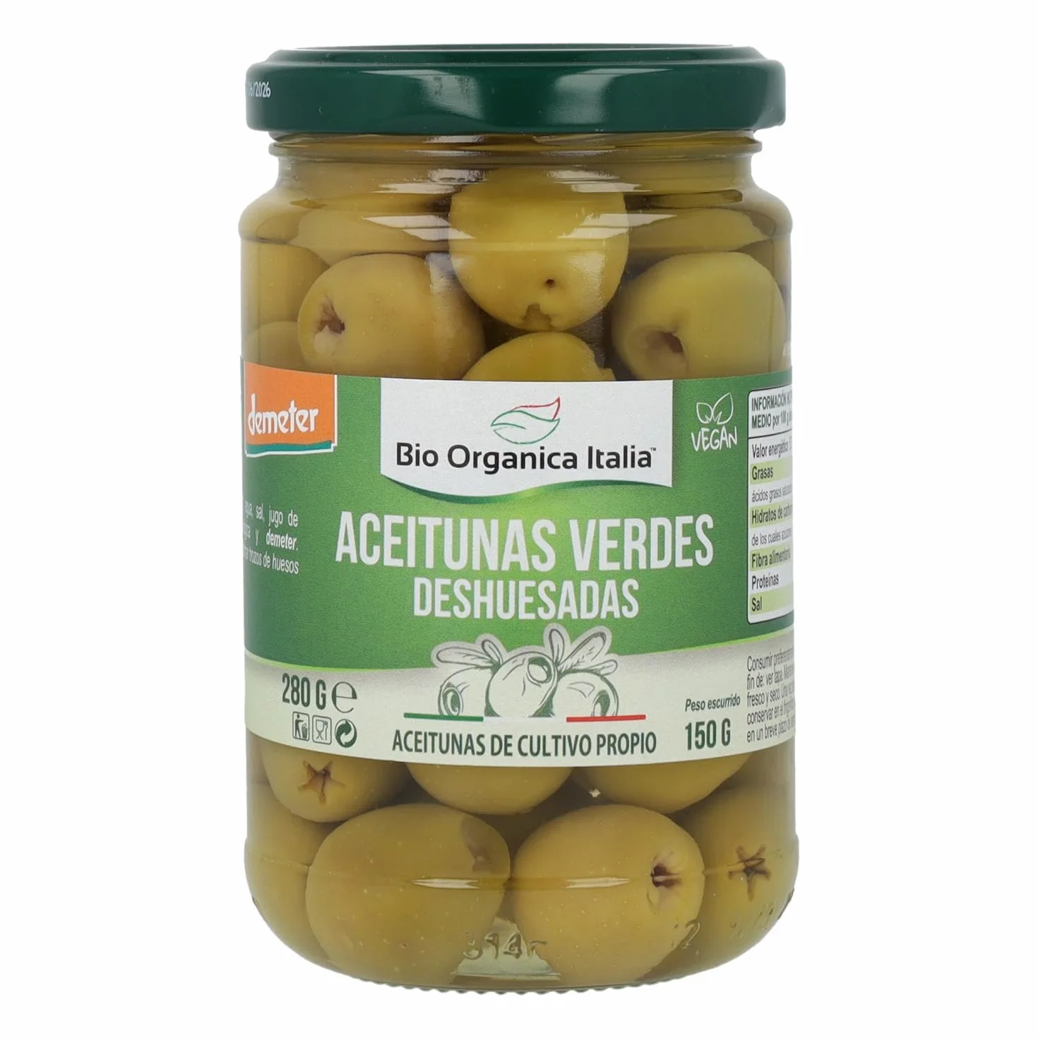 Aceituna verde deshuesada bio orgánica Italia 280 g