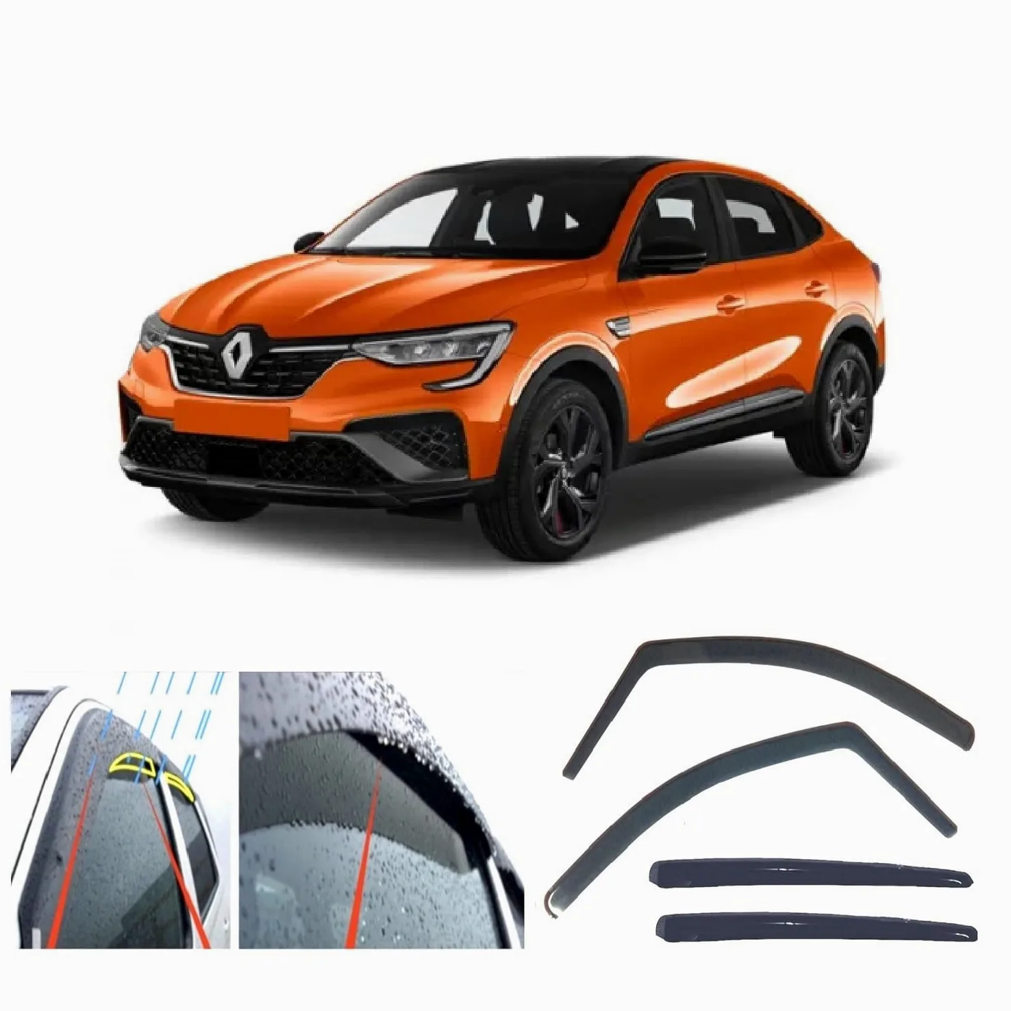 4x Deflectores de Lluvia para Parabrisas para Renault Arkana/Arkana E-TECH 2021 2022 2023 2024 2025