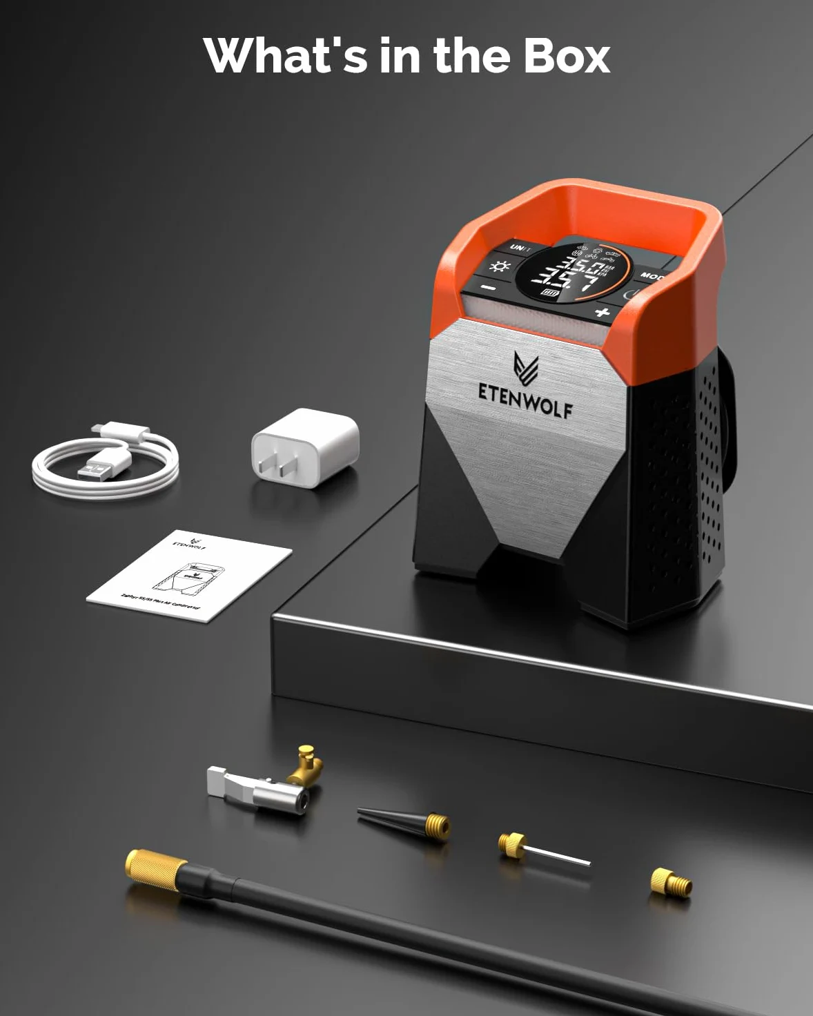 ETENWOLF Zephyr S5 - Compresor de aire portátil para inflador de neumáticos de alta resistencia, bomba de aire inalámbrica de 160 PSI y 15600 mAh con luz LED para neumáticos de coche, bicicleta