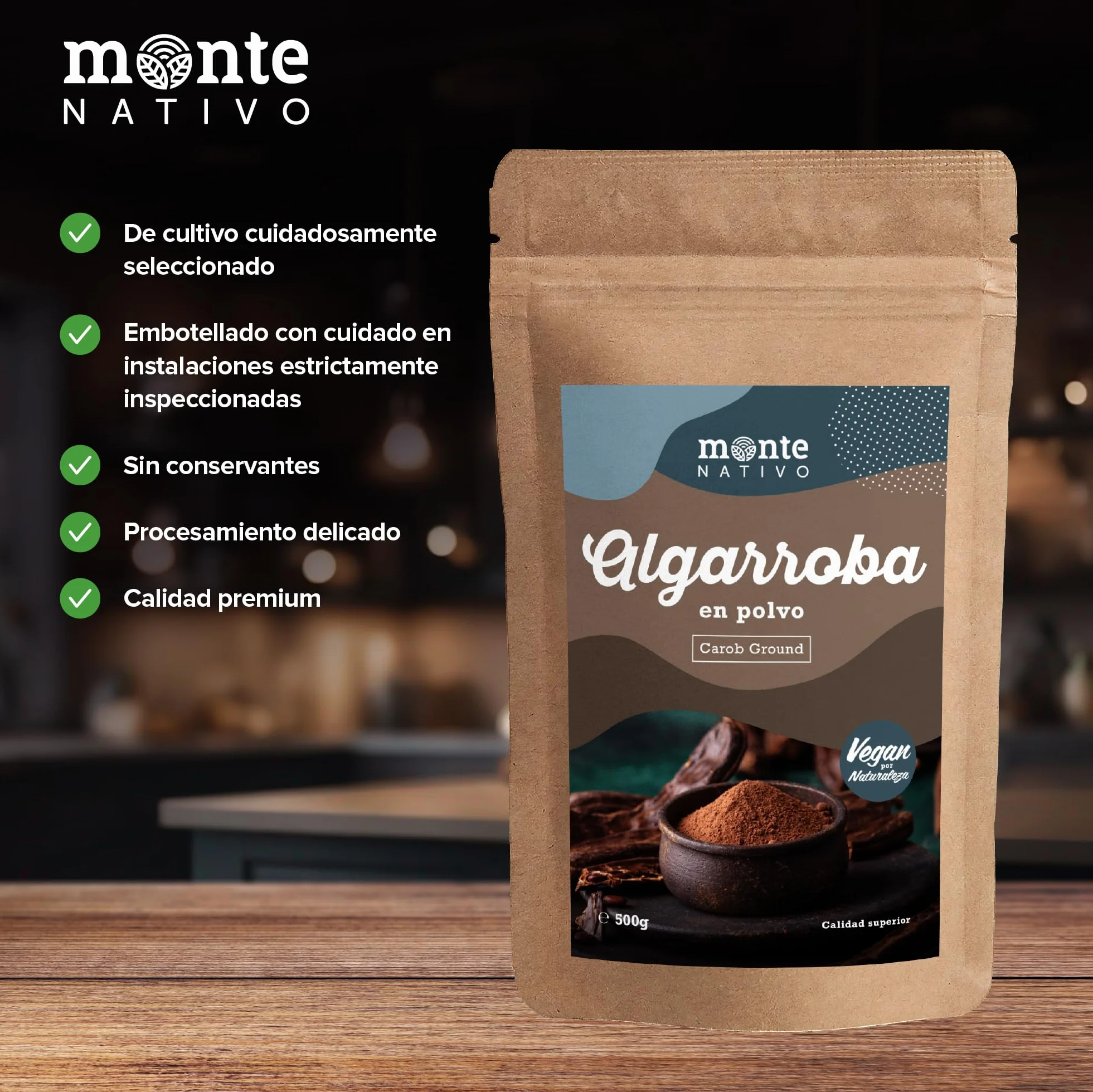 Algarroba molida Monte Nativo (500 g) - Polvo de algarroba