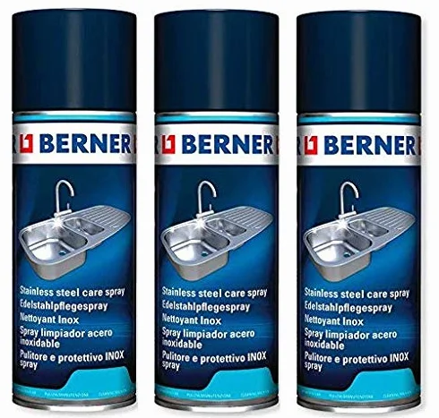 3 x Berner Acero inoxidable Cuidado Spray Inox (3 x 400 ml) *****3 x Limpiador especial para todo de acero inoxidable*****