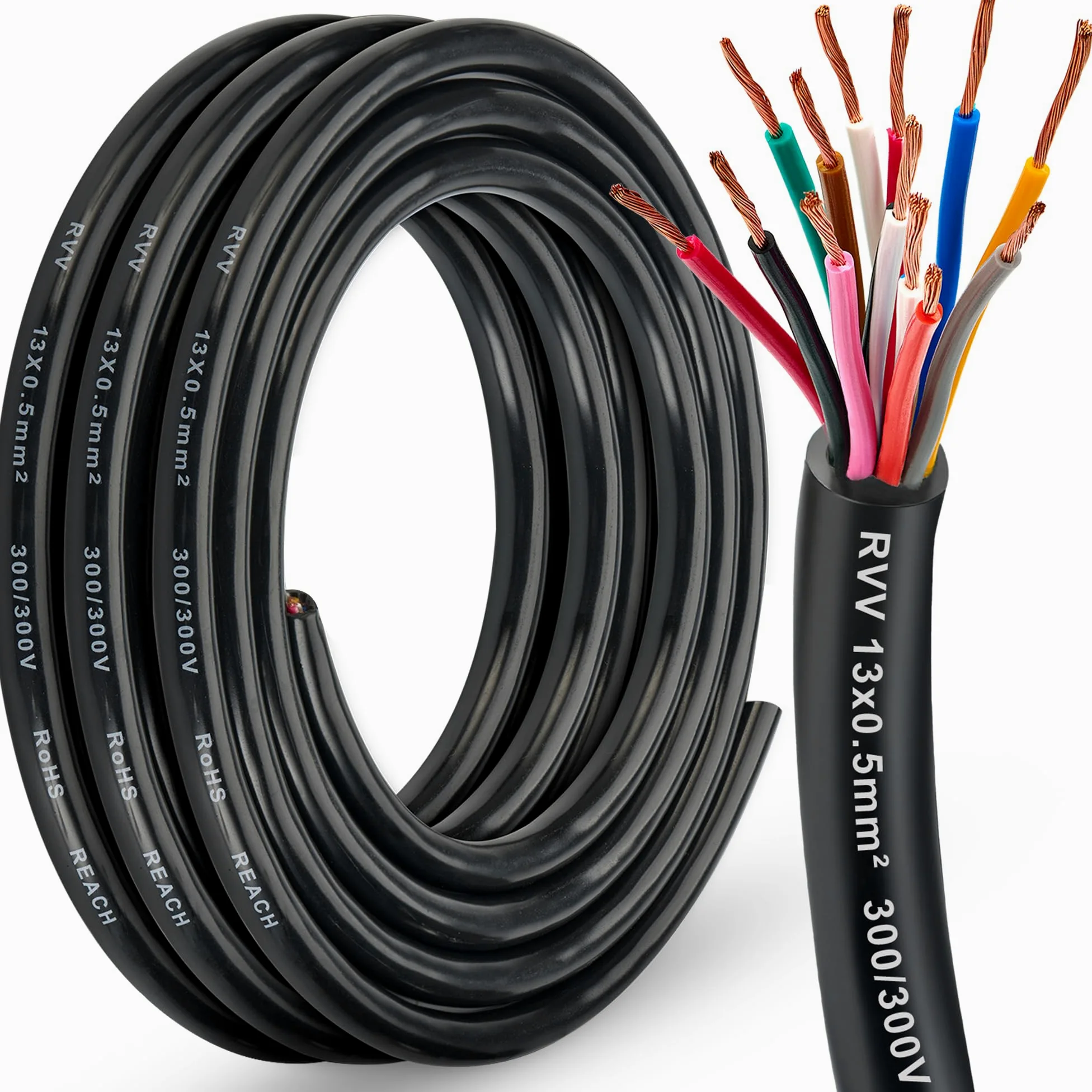 Cable de Remolque 13 Núcleos 0.5mm², 15M 12V/24V para Caravana Coche Barco Remolque