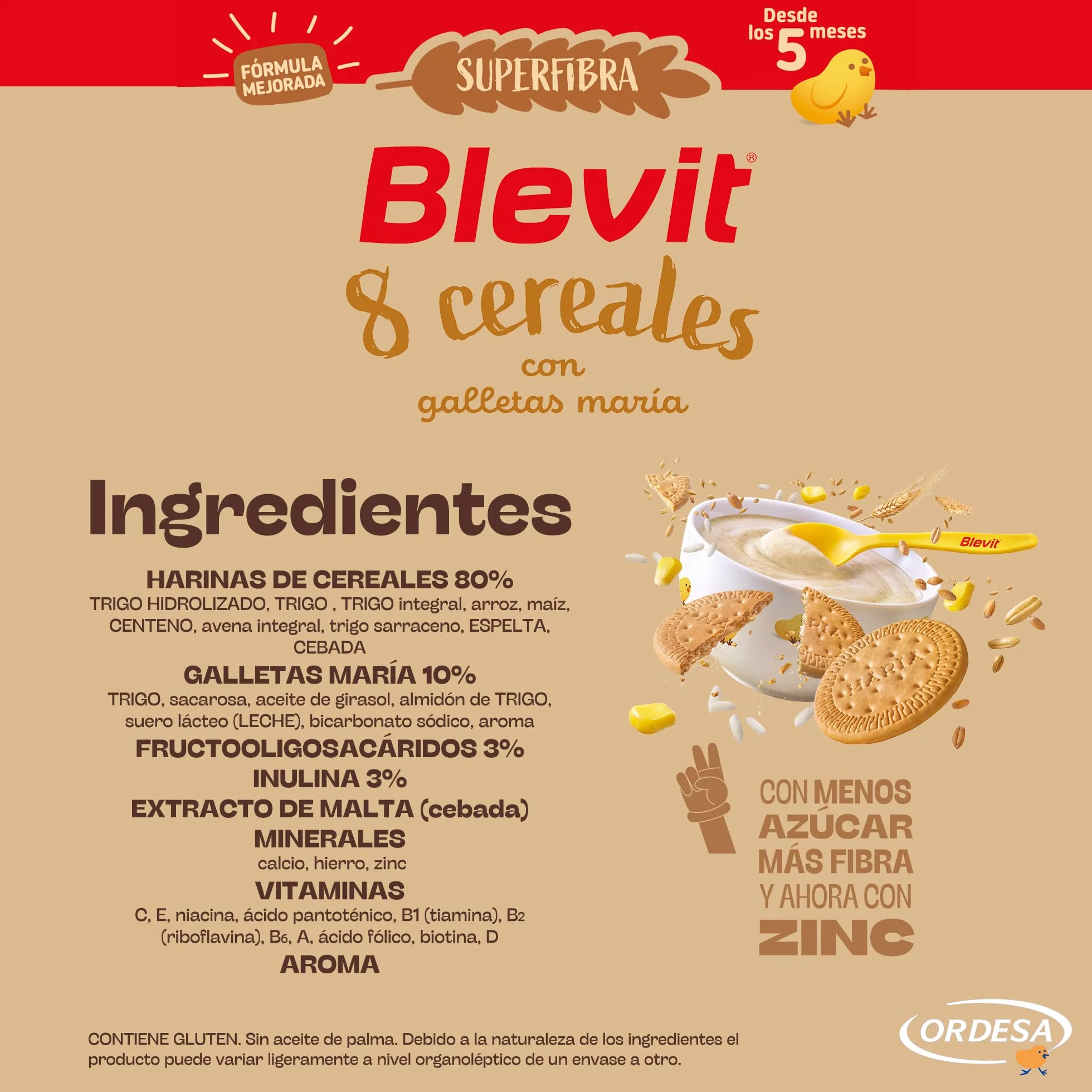 Blevit Superfibra 8 Cereales con Galletas María 500g Papilla para Bebé 5 Meses