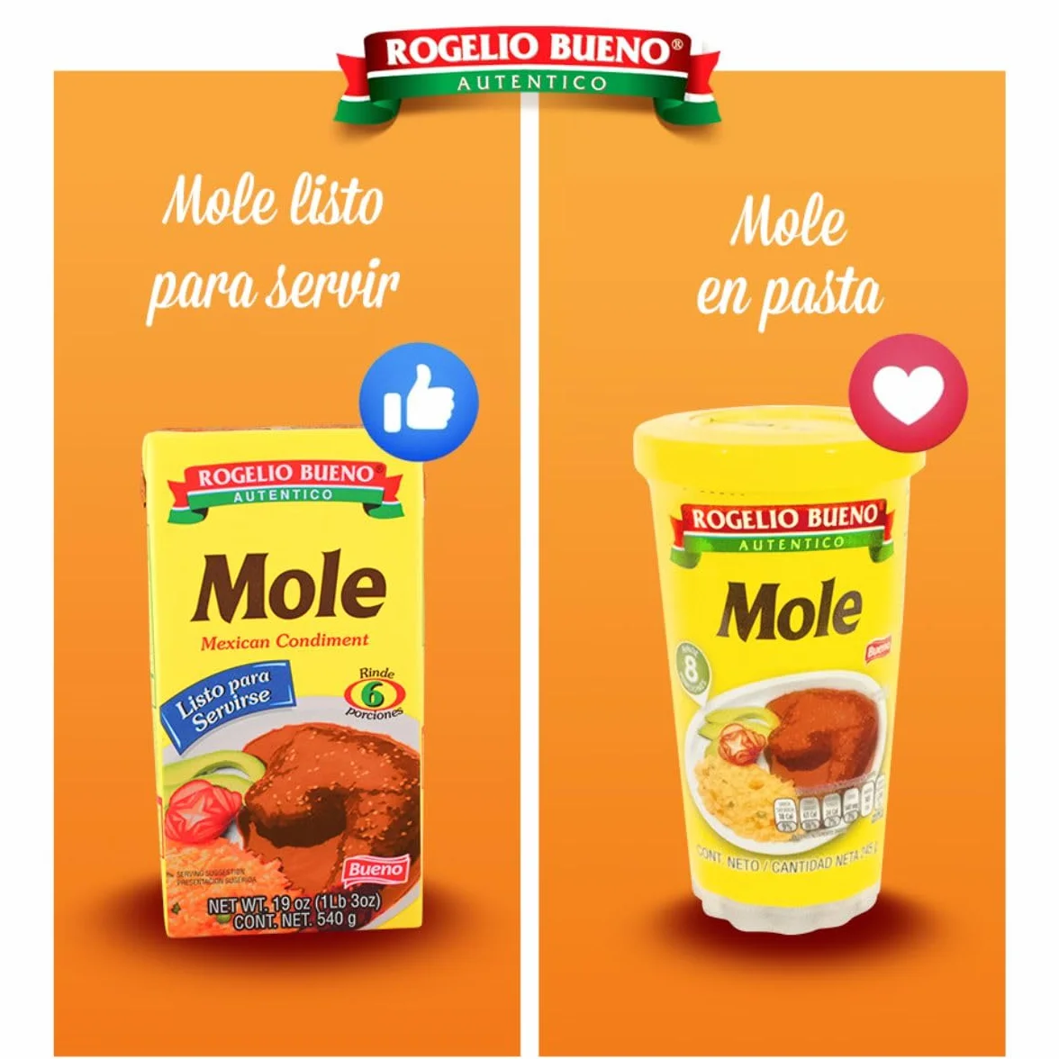 Pack de 2 Moles Listo para Servir Rogelio Bueno 540 g c/u Empaque Brick Sabor Tradicional Mexicano