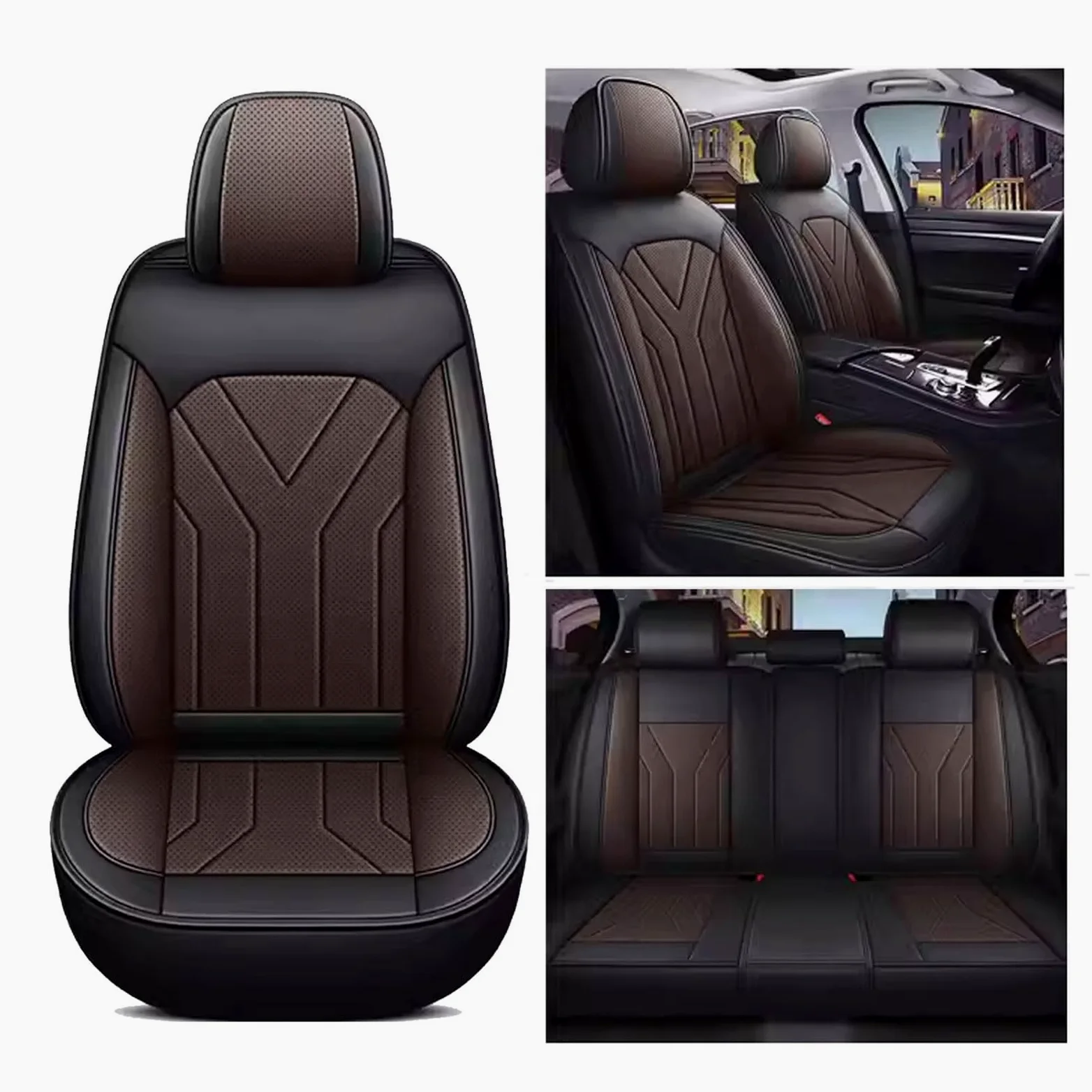 Fundas Asientos Coche, para Peugeot Rifter 2018 2019-2023 2024 2025, Fundas Asientos Coche Universales, Juegos de Cubreasientos Cuero Impermeables Coche Fundas Asientos Interior Accesorios(E(Black Cur