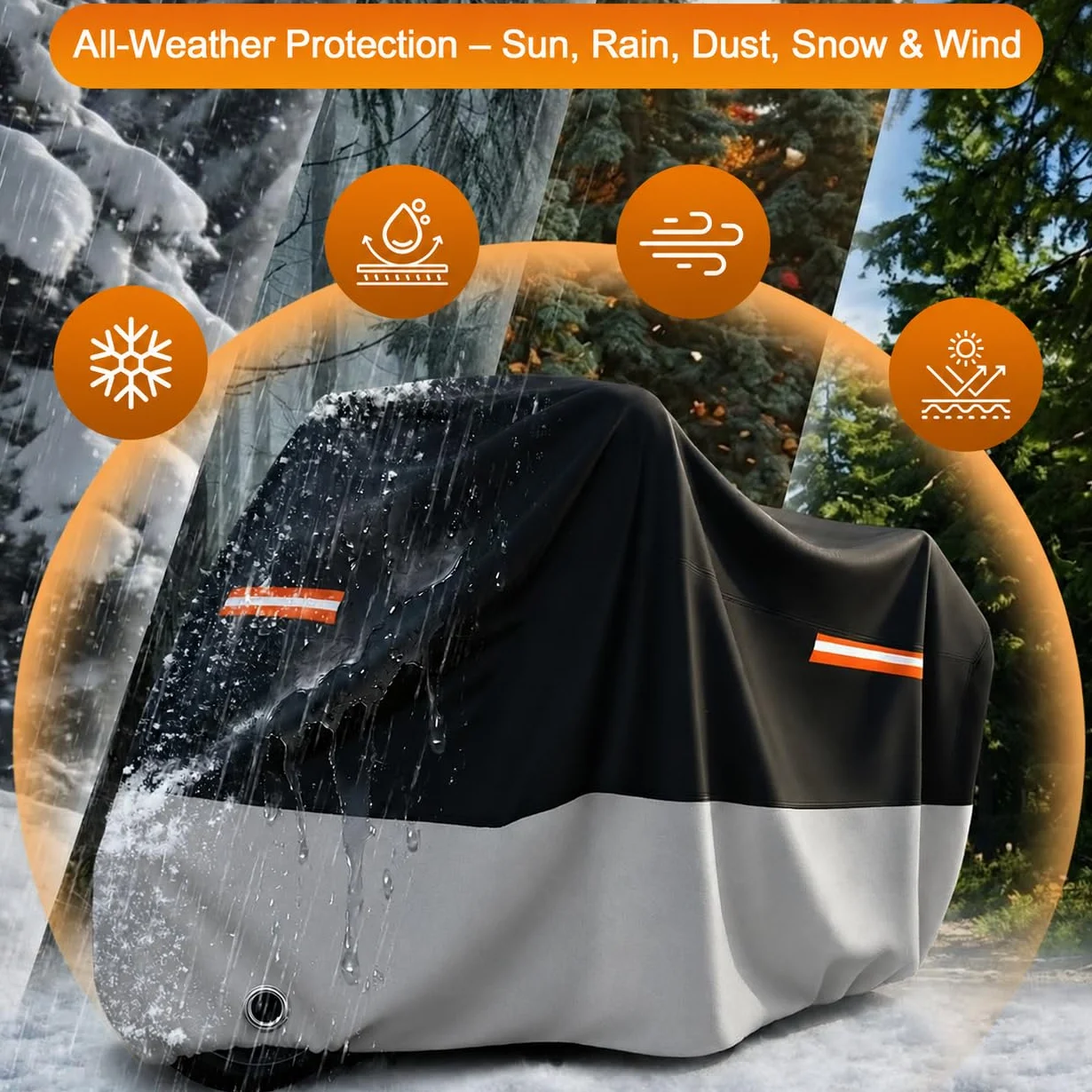 Favoto Funda para Moto Cubierta de Moto Oxford Impermeable Protectora a Prueba de Sol Lluvia Polvo Viento Nieve Excremento de Pájaro al Aire Libre, 245x105x125cm Negro+Plata