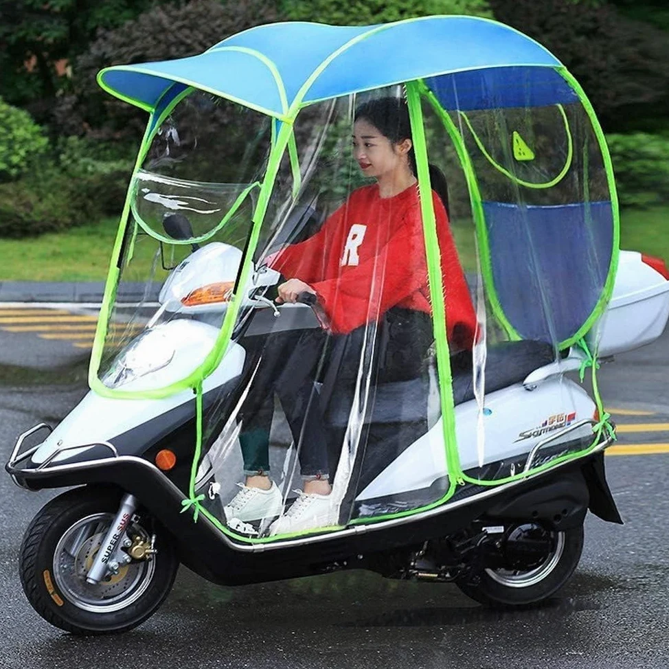 BLUEZY Universal Totalmente Cerrado Motor Scooter Paraguas Movilidad Sombrilla Cubierta de Lluvia Impermeable, Moto Scooter Parasol Protector De Lluvia B