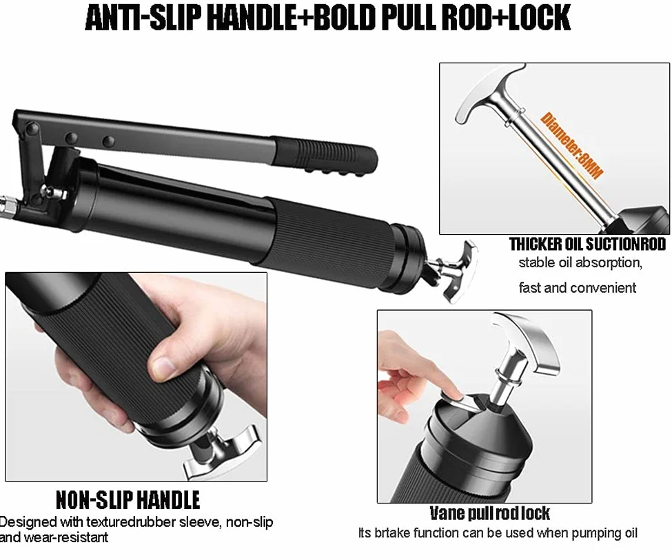 Pistolas de Engrase Engrasadora Manual Neumática, 4500PSI, Bombas de Engrasa a Palanca con Manguera para Rellenándola de Grasa a Granel, 600cc, Ahorra Tiempo y Energía