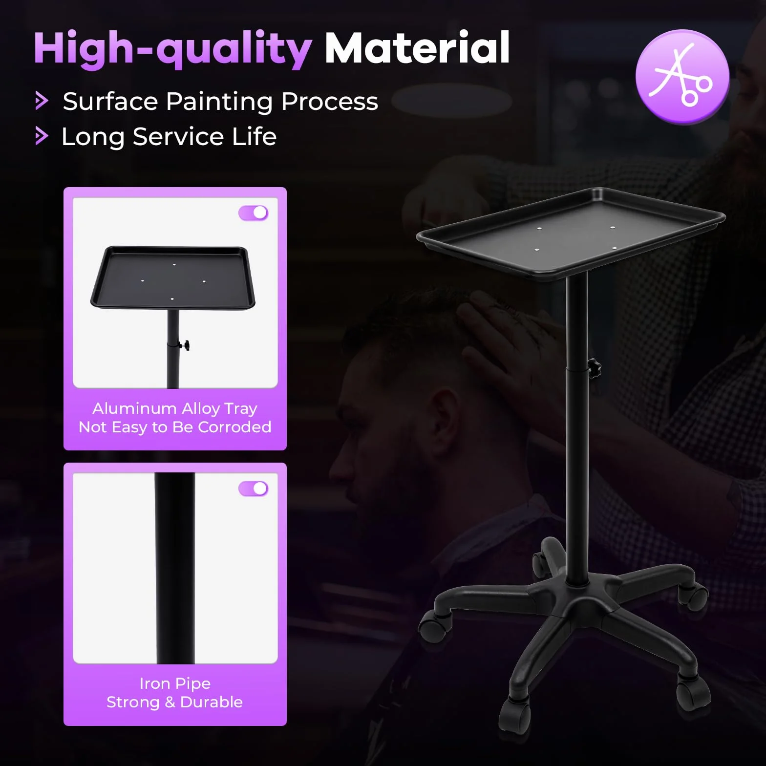 Bandeja Carro Rodante Soporte Móvil Altura Ajustable para Equipos de Salón y Spa Negro