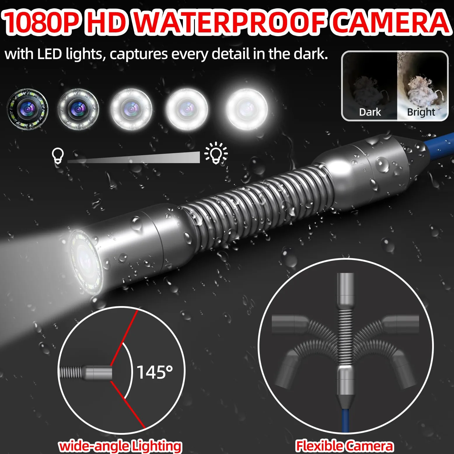 Sanyipace Cámara de Inspección de Tuberías 30M, 17mm Cámara de Alcantarillado con LUZ LED, DVR & Grabador de Audio, Batería de 5600mAh, HD Cámara de Drenaje, Tarjeta de 32 GB incluida