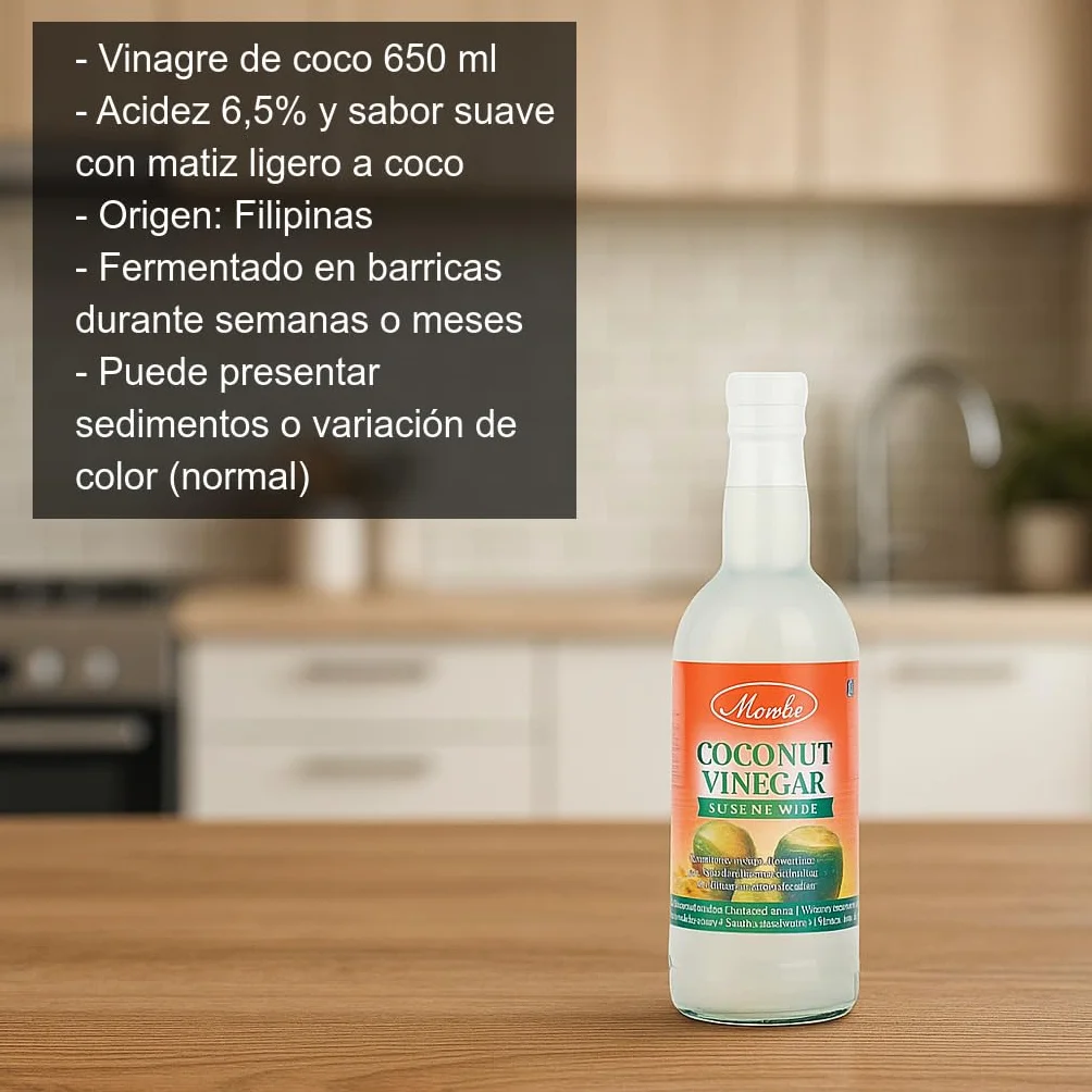 Vinagre de Coco 750 ml suave aromático aliños marinados cocina asiática acidez 6,5% Filipinas