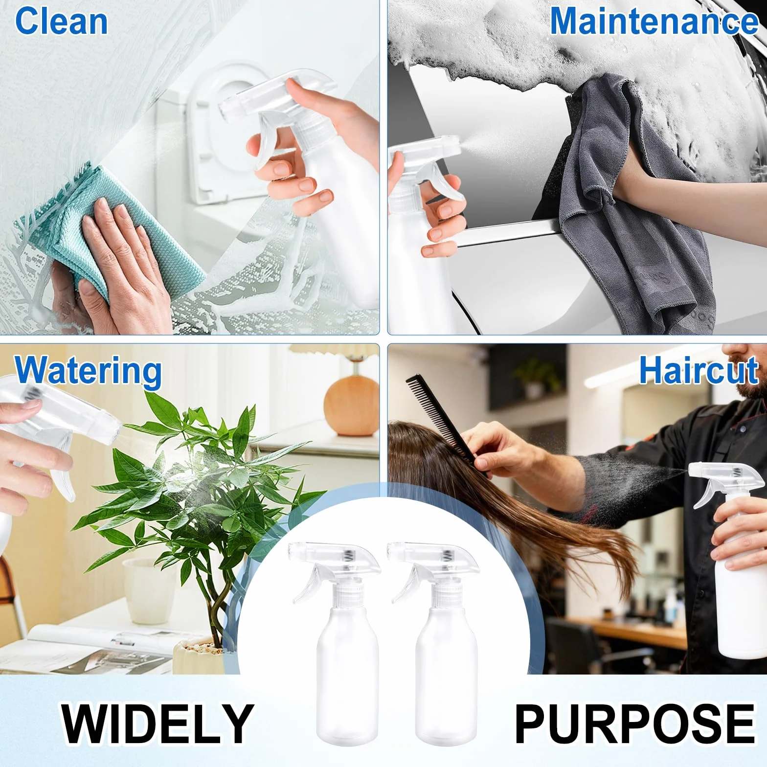 Bote Spray 300ml Pack de 2 Botellas, Pulverizador con Boquilla Regulable para Plantas y Limpieza