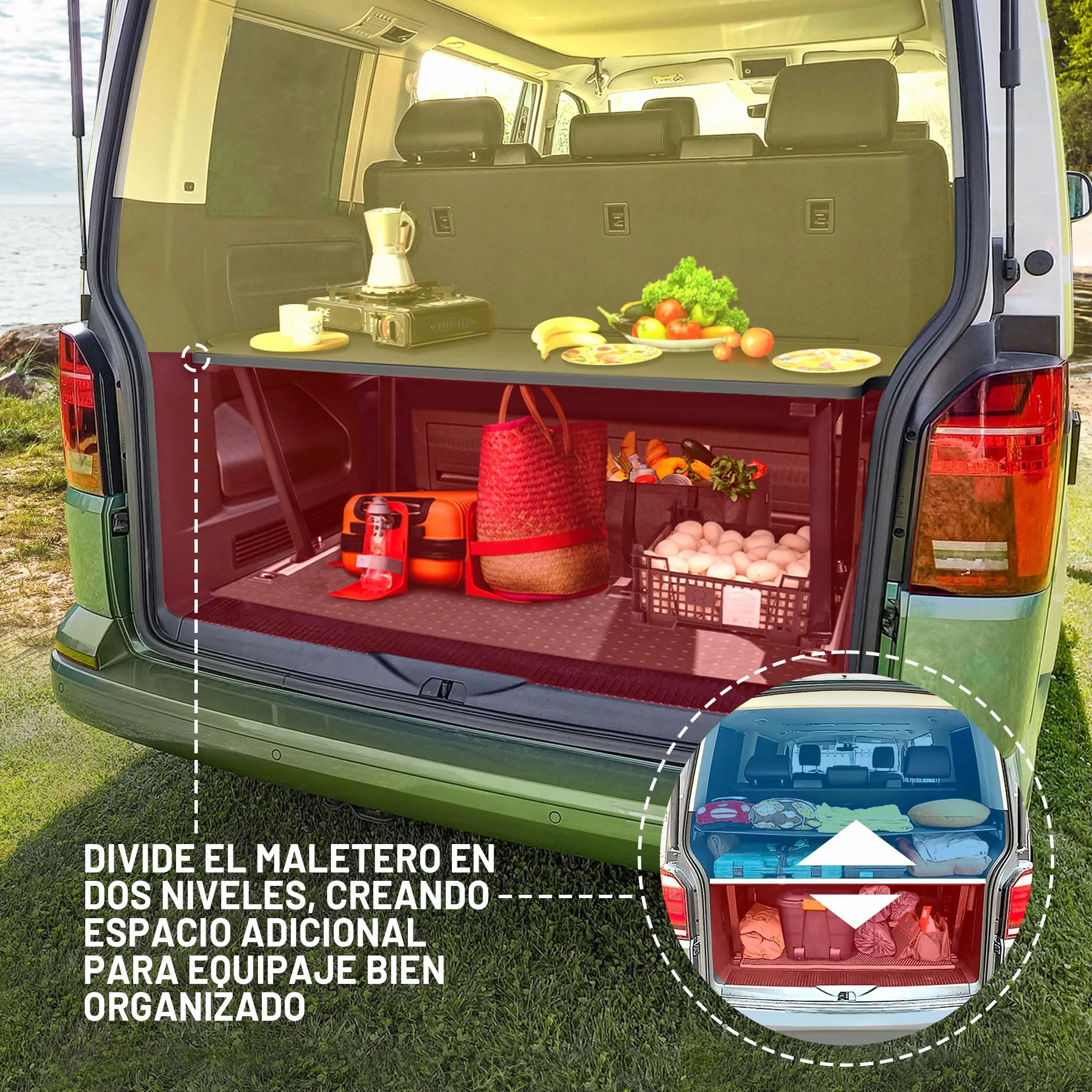 CHROMEMASTER - Compatible con VW T5 2003-2015 Multivan - Cama Plegable para Coche, Extensión de la Cama Multiflexboard para Caravana, Cama de Camping, Estantería, Mesa - Accesorio para la Caravana