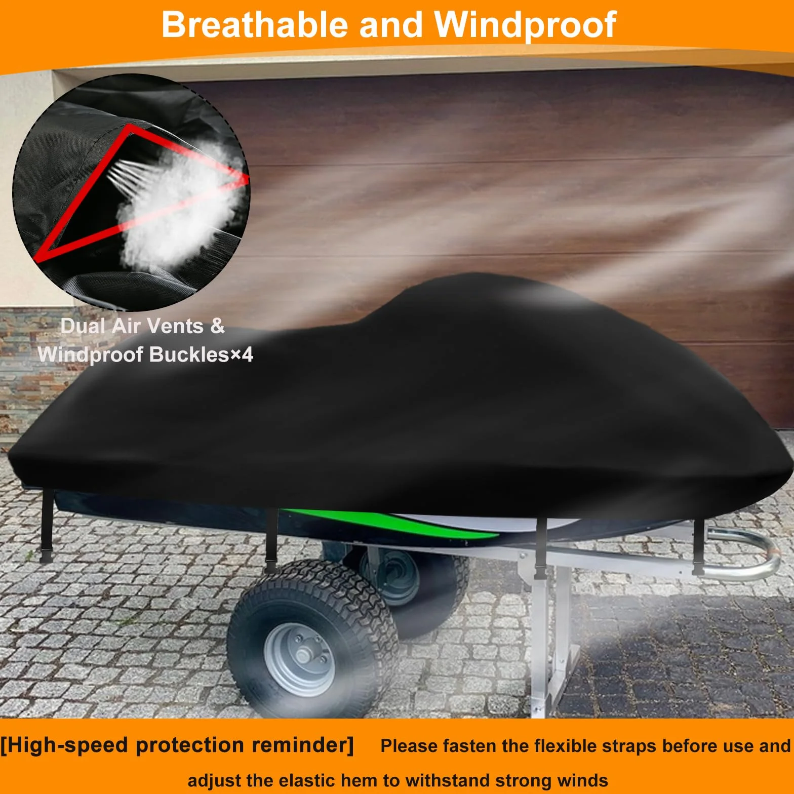 Funda de Jet Ski 420D Impermeable, Funda de Jet Ski 3 Asiento, con 2 Orificios de ventilación, Resistente a los Rayos UV, Compatible con Waverunner Polaris, 291-318cm