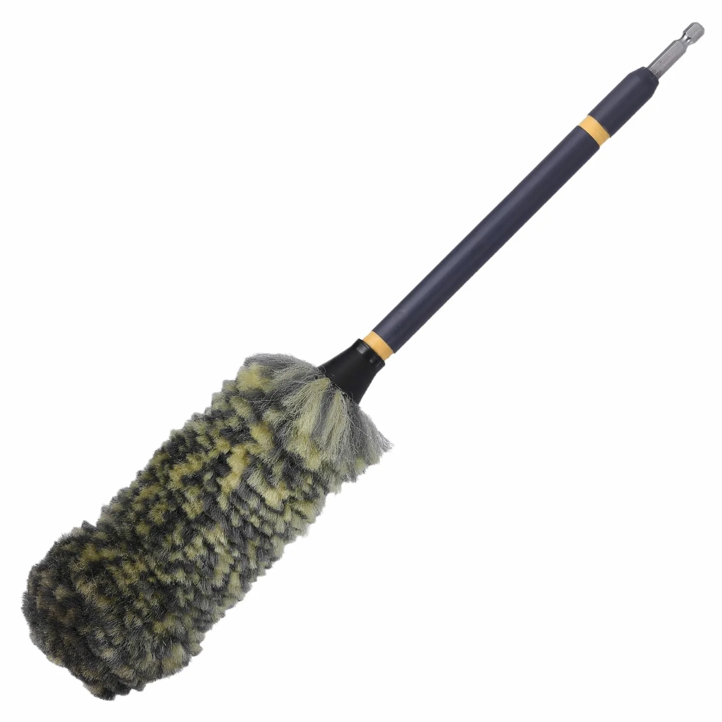Mr. Detroit - Cepillo de rueda de taladro con cerdas de microfibra de lana suave y duradera y eje de acero para neumáticos de coche, ruedas, llantas, frenos y cualquier otro espacio estrecho