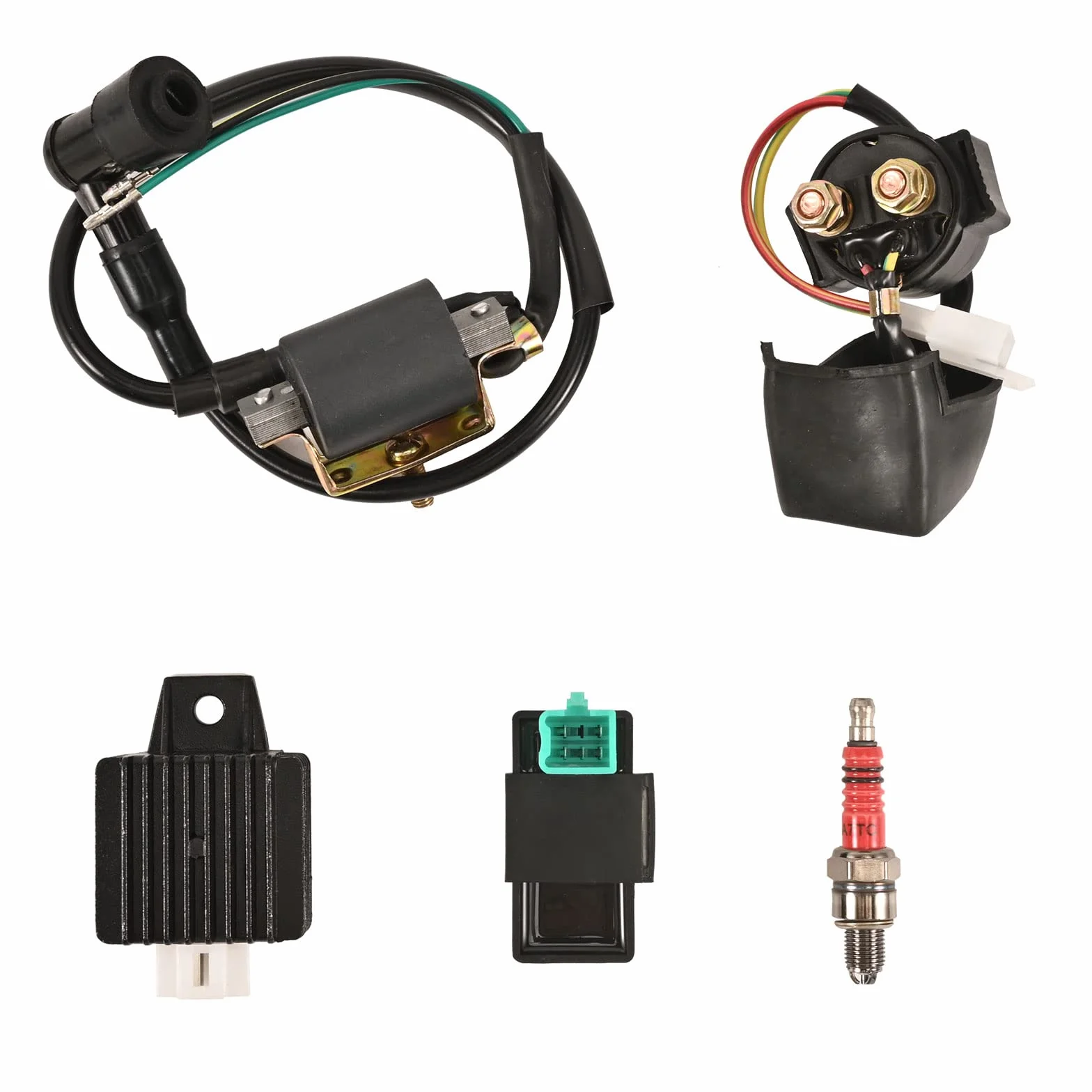 Trkimal Arnés de cableado completo de 6 pines para quad, estator, bobina, CDI, arnés de cables, solenoide, relé, bujía para 4 tiempos ATV 50cc 70cc 90cc 110cc 125cc Pit Quad Dirt Bike Buggy Go Kart