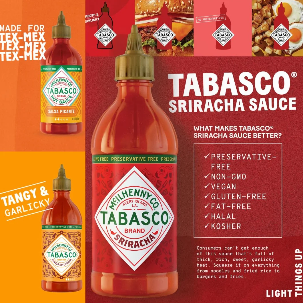 TABASCO 3-pack: Sriracha, Búfalo y Salsa Picante 256 ml Botellas
