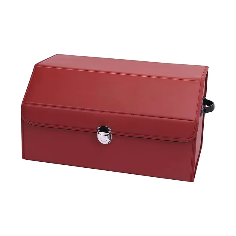 Organizador de Maletero de Coche para Chrysler Grand Voyager 2000-2011, Caja de Almacenamiento Plegable de Cuero con Tapa y Asas, Bolsa Organizadora con 1 Divisor, 53x32x30cm,Red