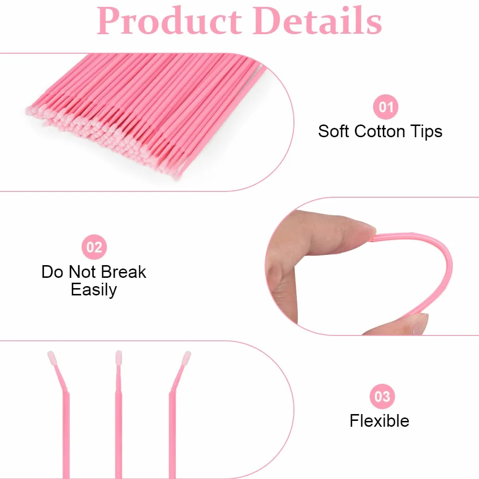 200 PCS Microcepillos Aplicadores Desechables, Ultrafeine Microbrush para Extracción de Pestañas y Maquillaje, Rosa